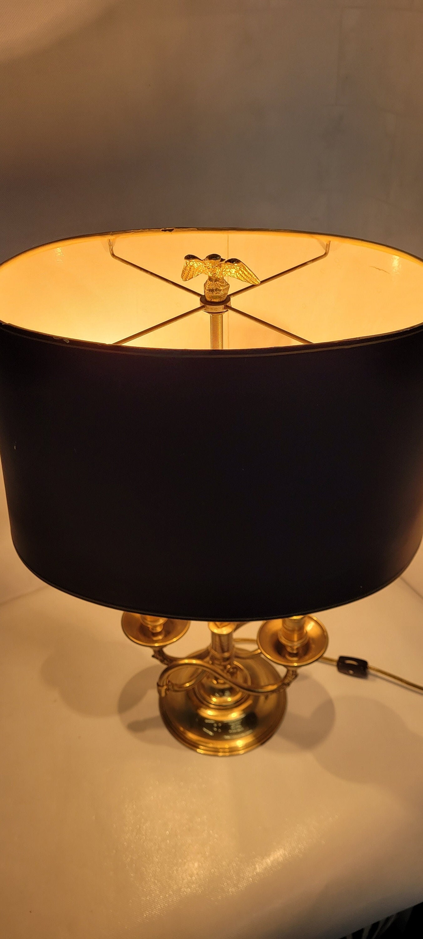 Vintage french neoclassical gold brass adjustable tole original shade candlestick lamp - 6