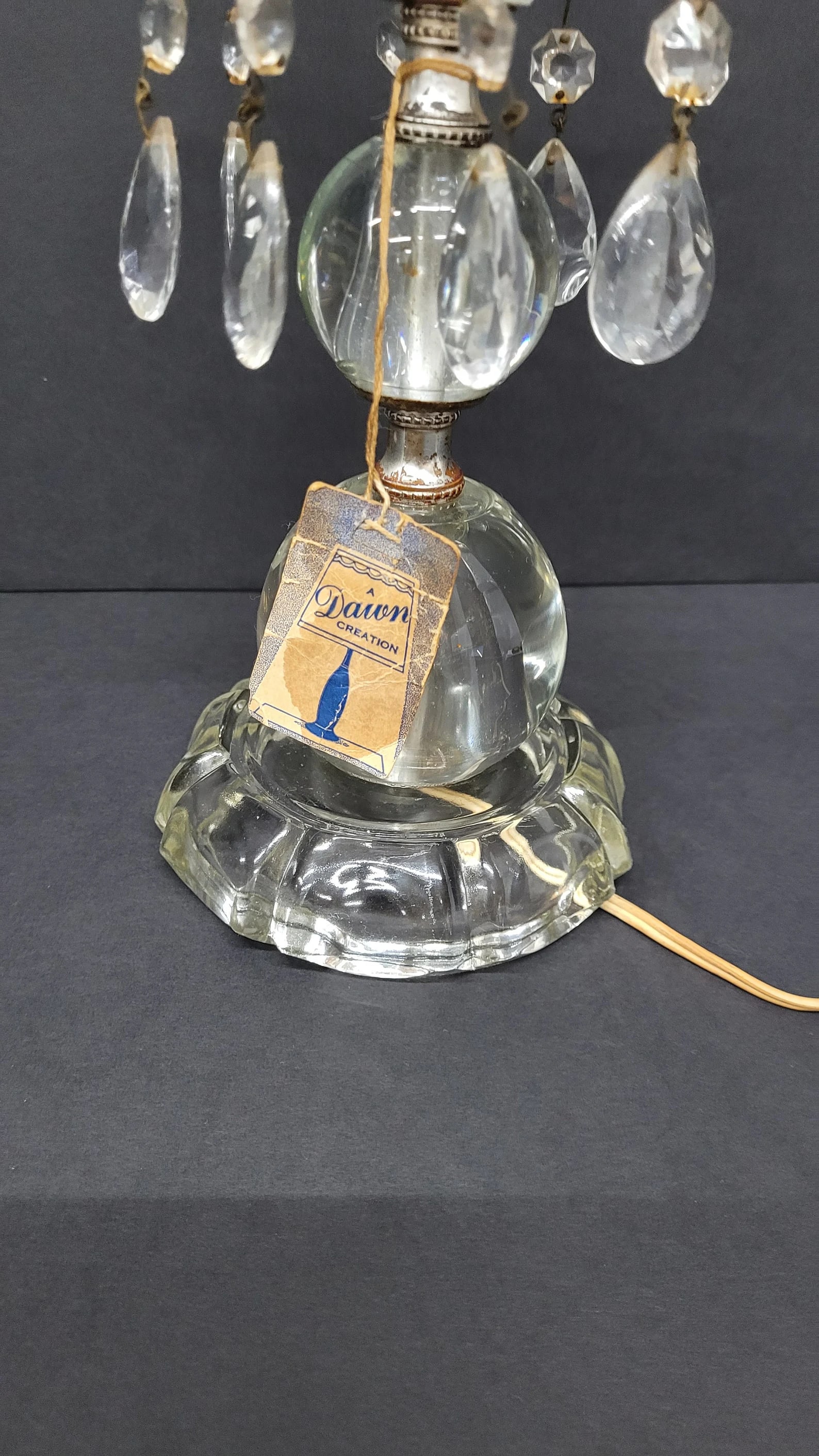 Vintage Crystal Hurricane Lamp with Prisms, Victorian Vanity Accent Light - 10