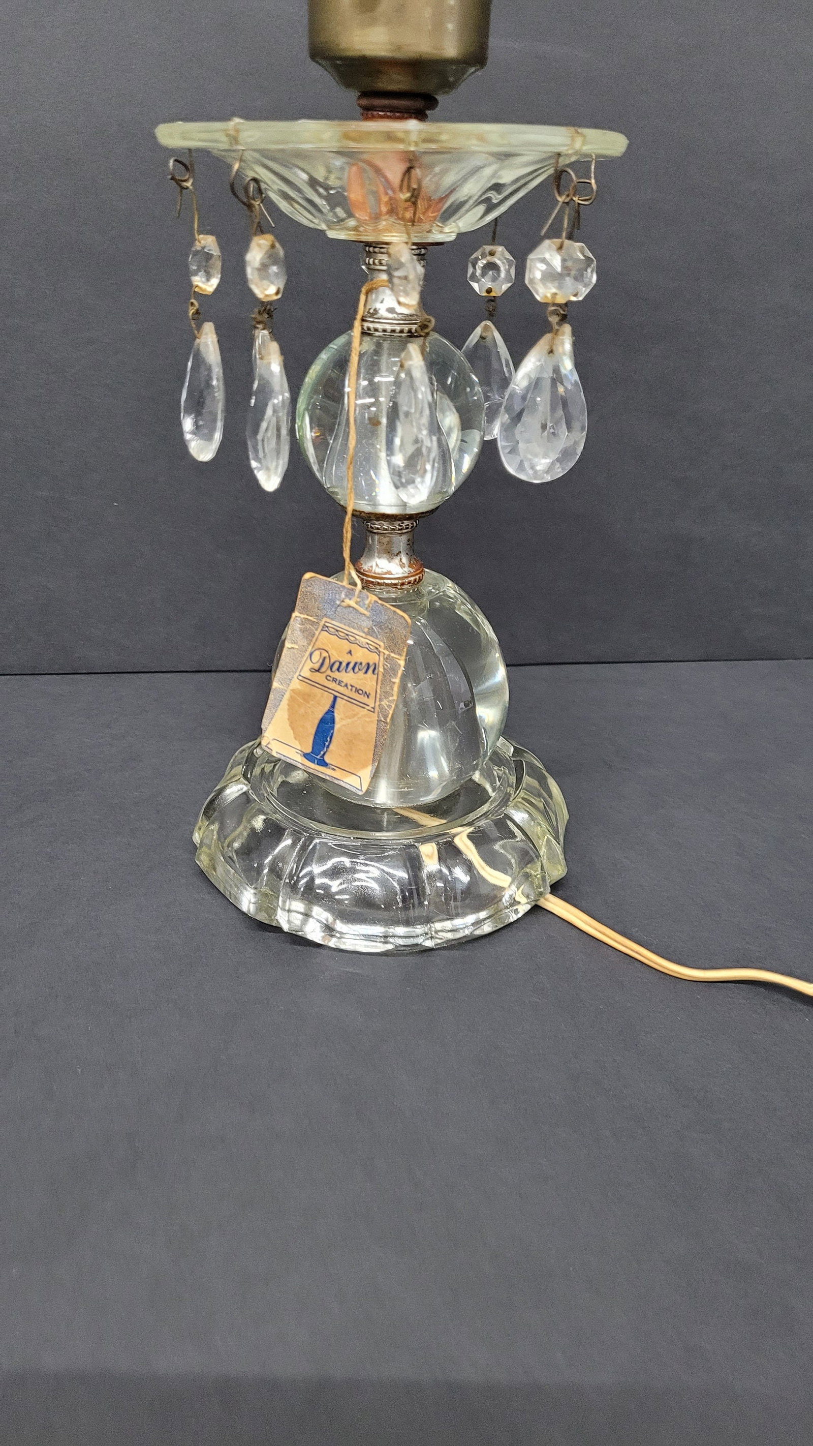 Vintage Crystal Hurricane Lamp with Prisms, Victorian Vanity Accent Light - 5