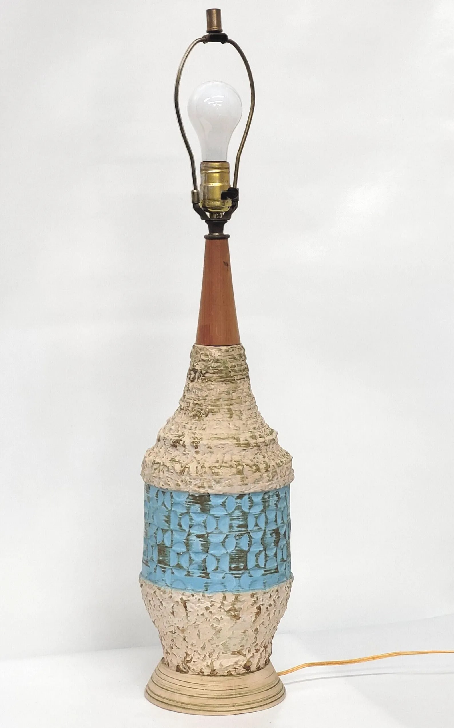 1960s Fat Lava Ceramic Lamp, MCM Walnut Neck, Atomic Drip Glaze Pottery (1 of 7)