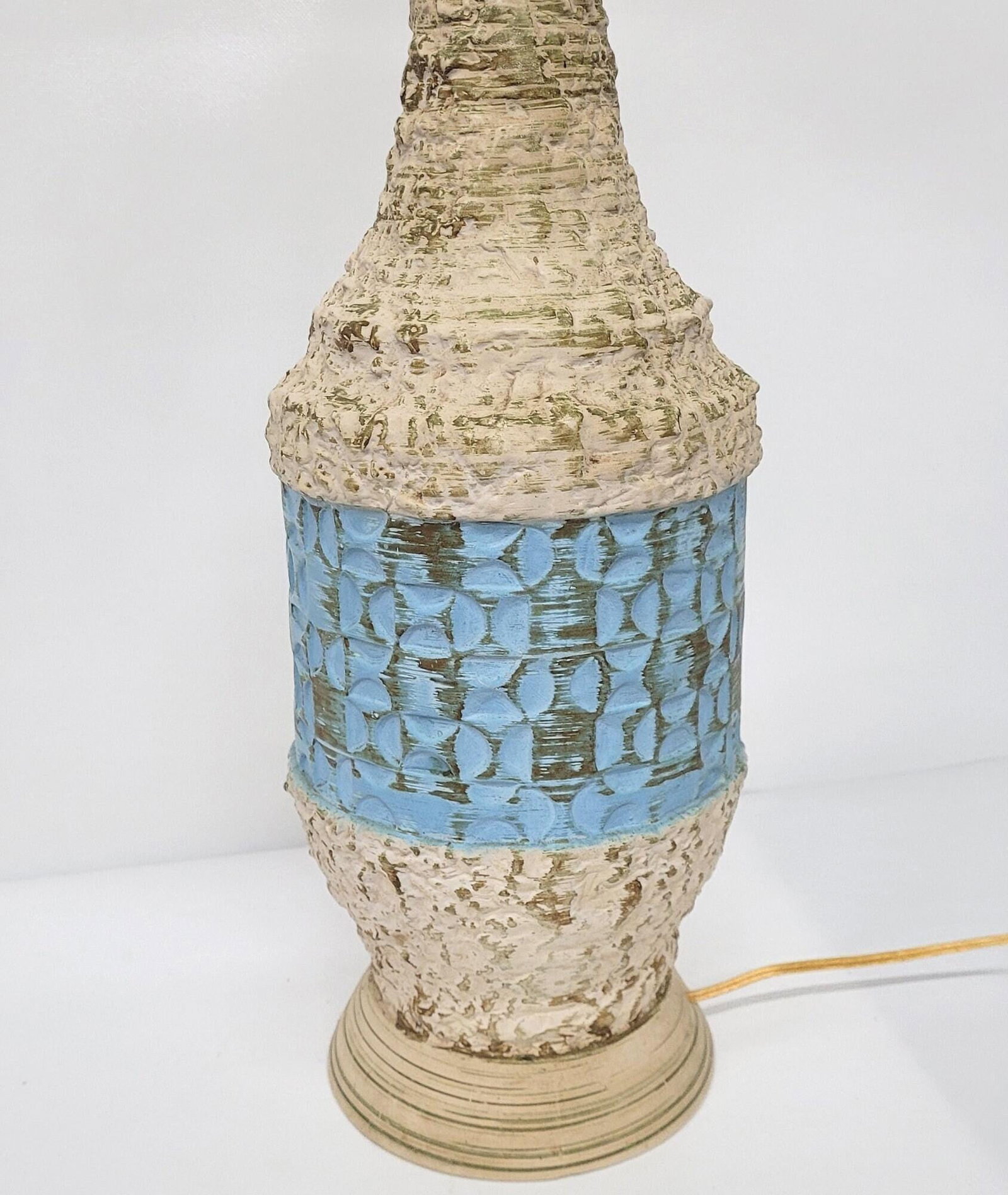 1960s Fat Lava Ceramic Lamp, MCM Walnut Neck, Atomic Drip Glaze Pottery - 5