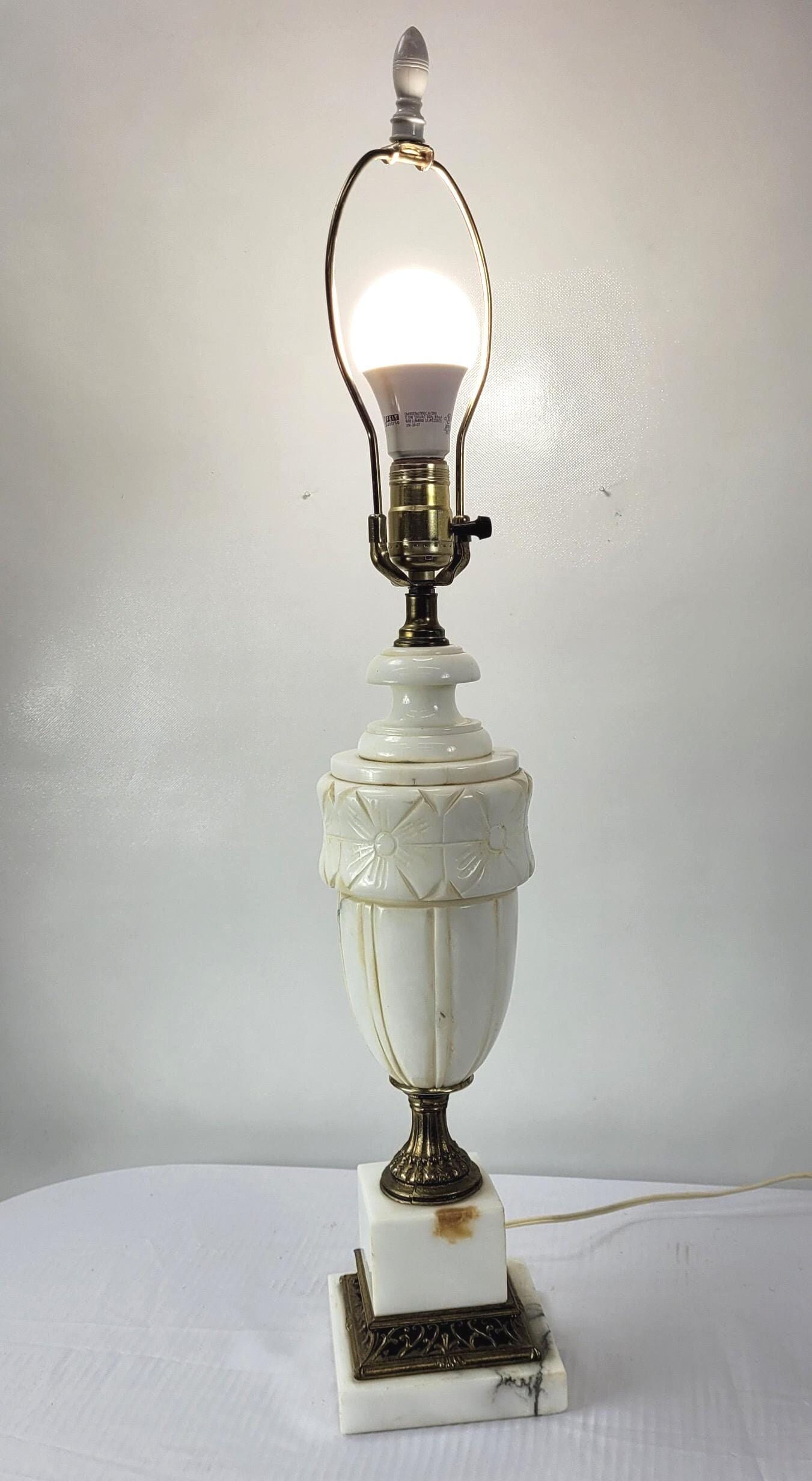 Vintage alabaster italian white marble tall table lamp urn vase Neoclassical Statement Decor (1 of 9)