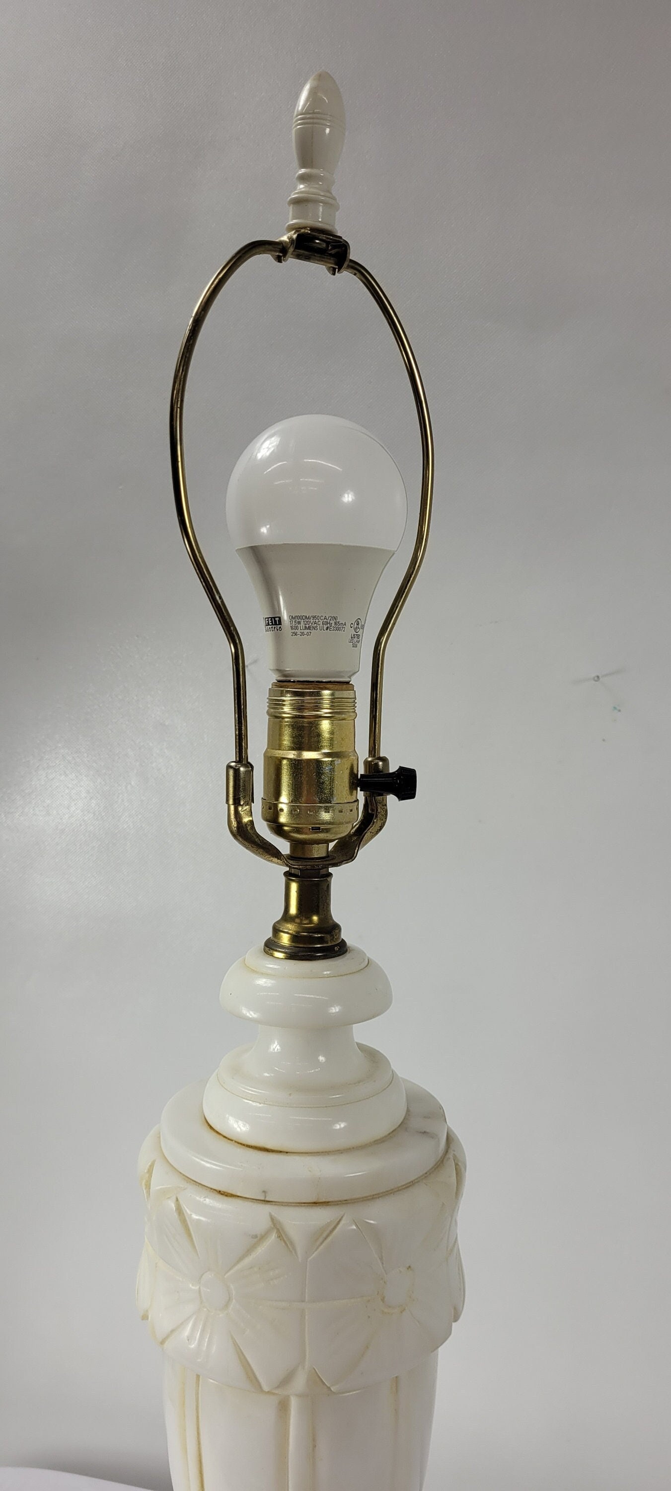Vintage alabaster italian white marble tall table lamp urn vase Neoclassical Statement Decor - 3