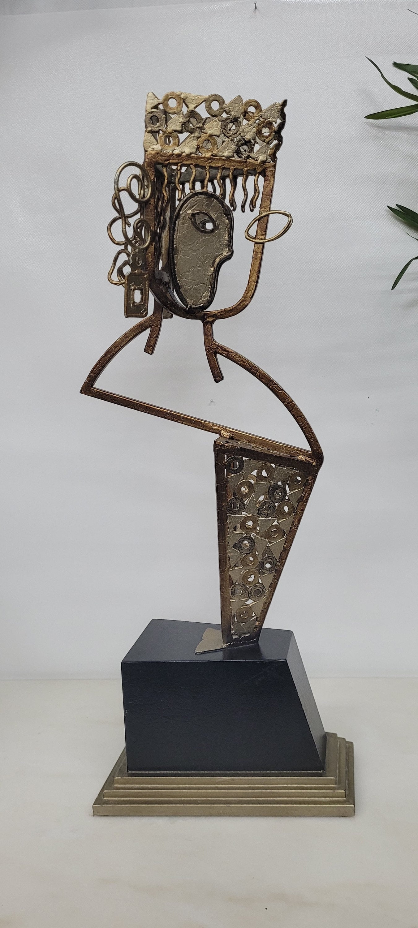 Mid Century Brutalist Sculpture Metal Table Art Abstract Statue Lady Bust - 4