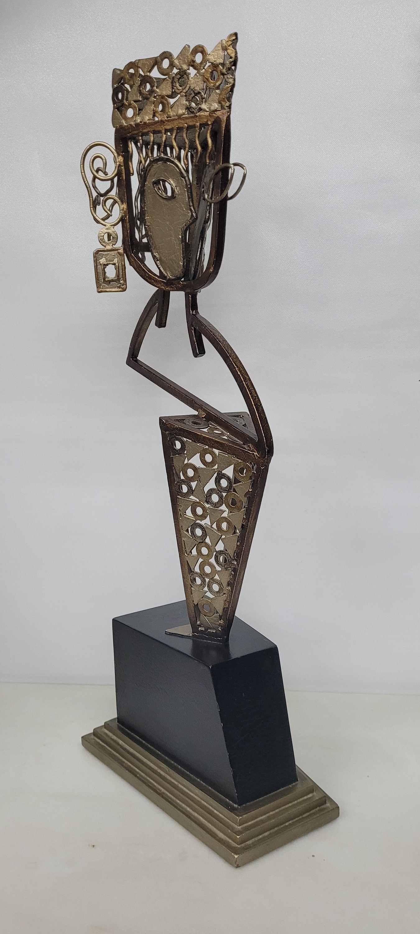 Mid Century Brutalist Sculpture Metal Table Art Abstract Statue Lady Bust - 5