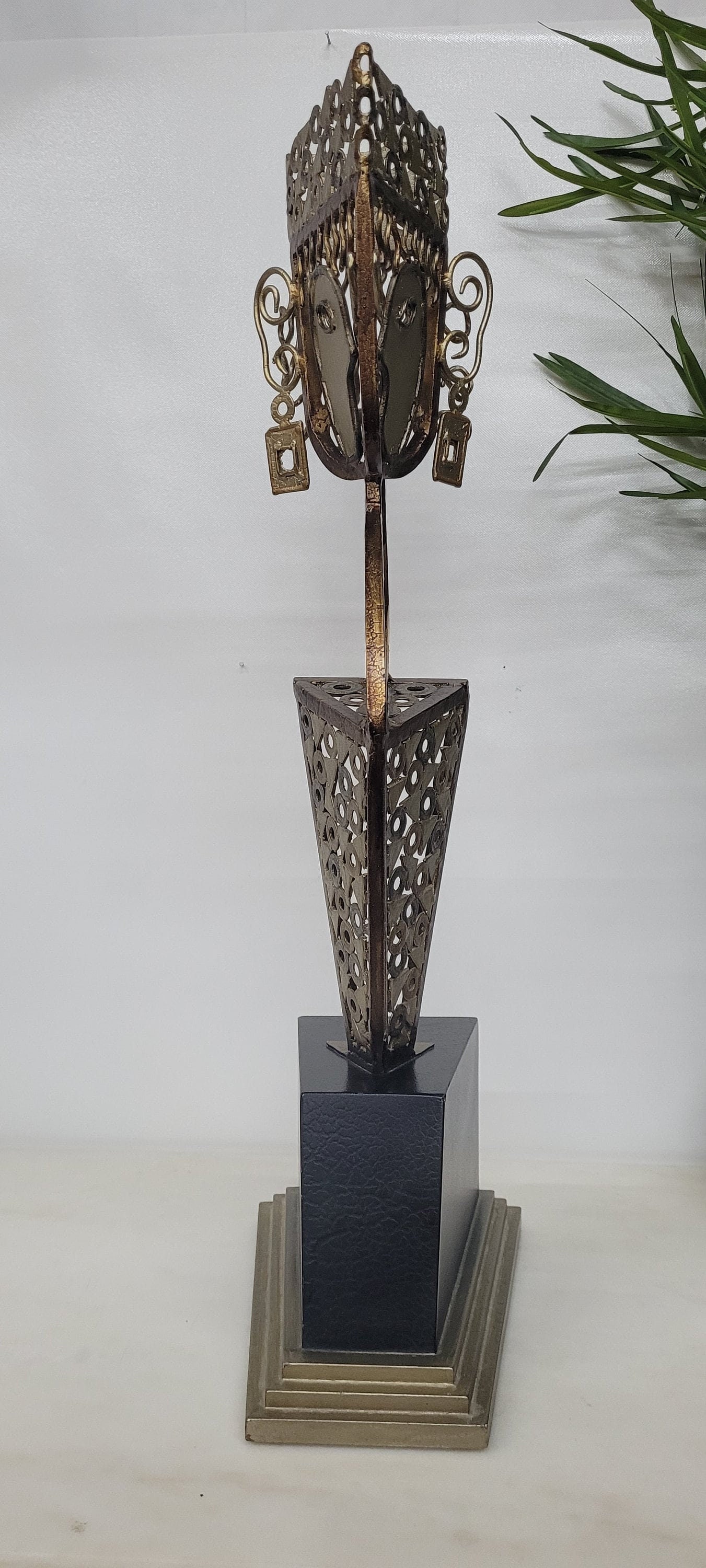 Mid Century Brutalist Sculpture Metal Table Art Abstract Statue Lady Bust - 6