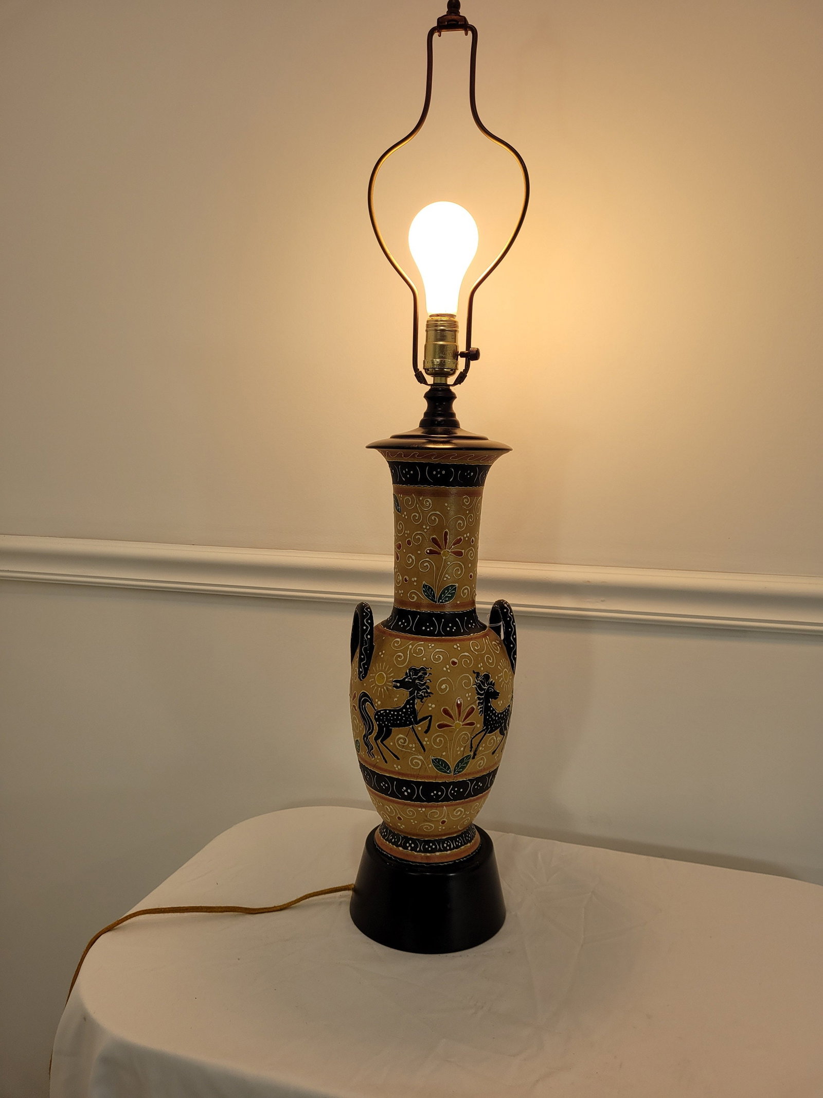 Mid Century Modern Ceramic Table Lamp, Italian Ars Artigiana Deruta Vase Base: Mid Century Modern Table Lamp Italian Ars Artigiana Deruta Hand Crafted Ceramic Vase Italy number Beautiful Artistry and nice colors. In good condition, no chip or cracks, does have some marks that sh