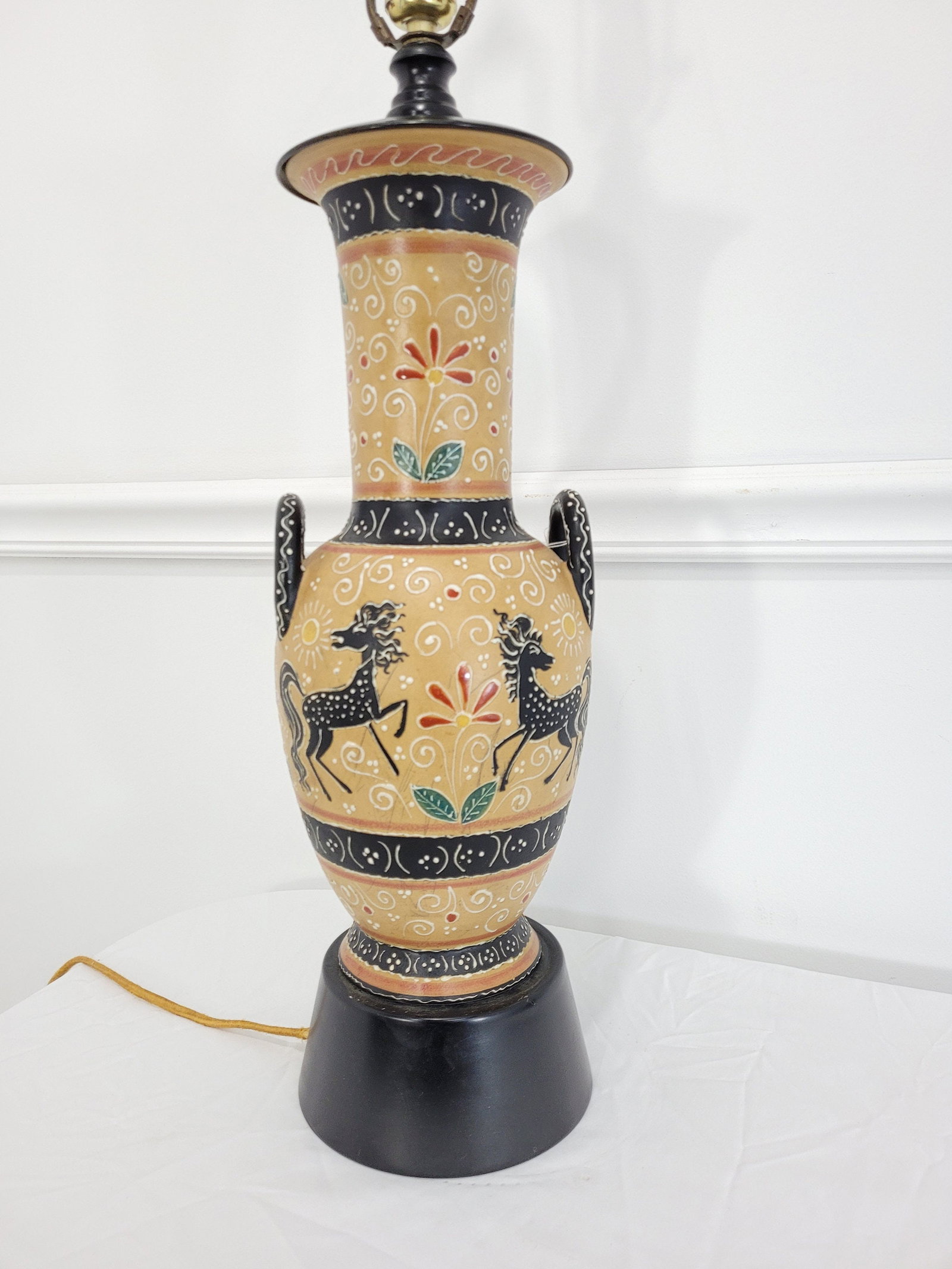 Mid Century Modern Ceramic Table Lamp, Italian Ars Artigiana Deruta Vase Base - 2