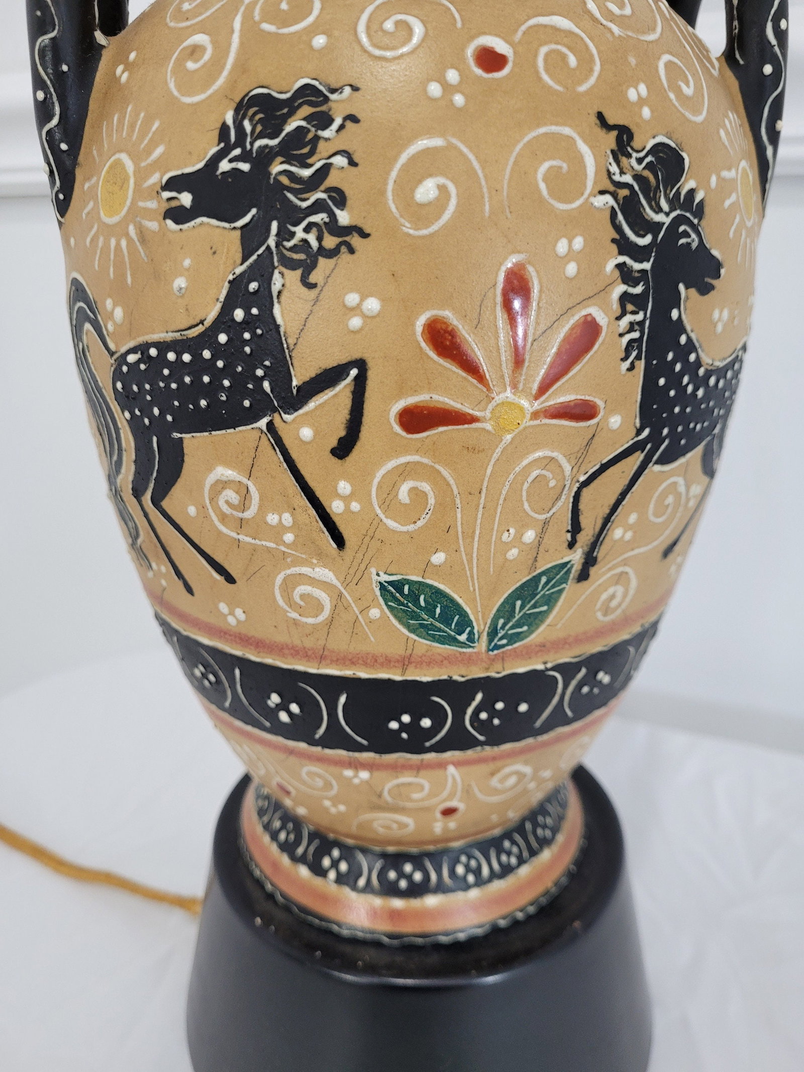 Mid Century Modern Ceramic Table Lamp, Italian Ars Artigiana Deruta Vase Base - 3