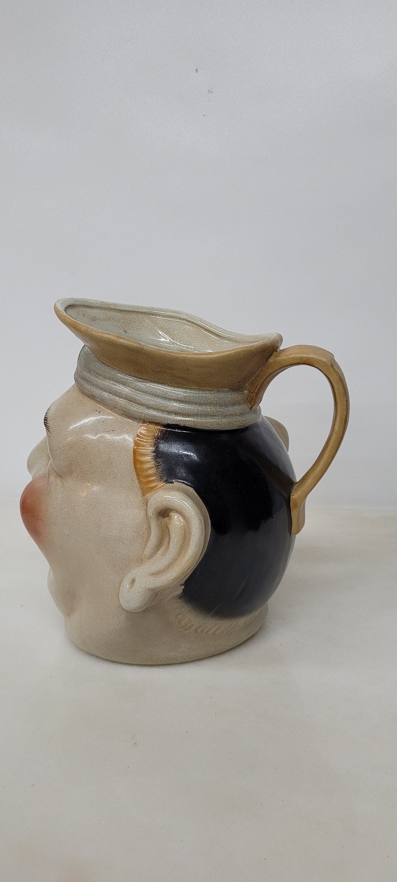 Vintage Vintage Sarreguemines Majolica Pottery Character Face Toby Jug Whimsical Barware - 2