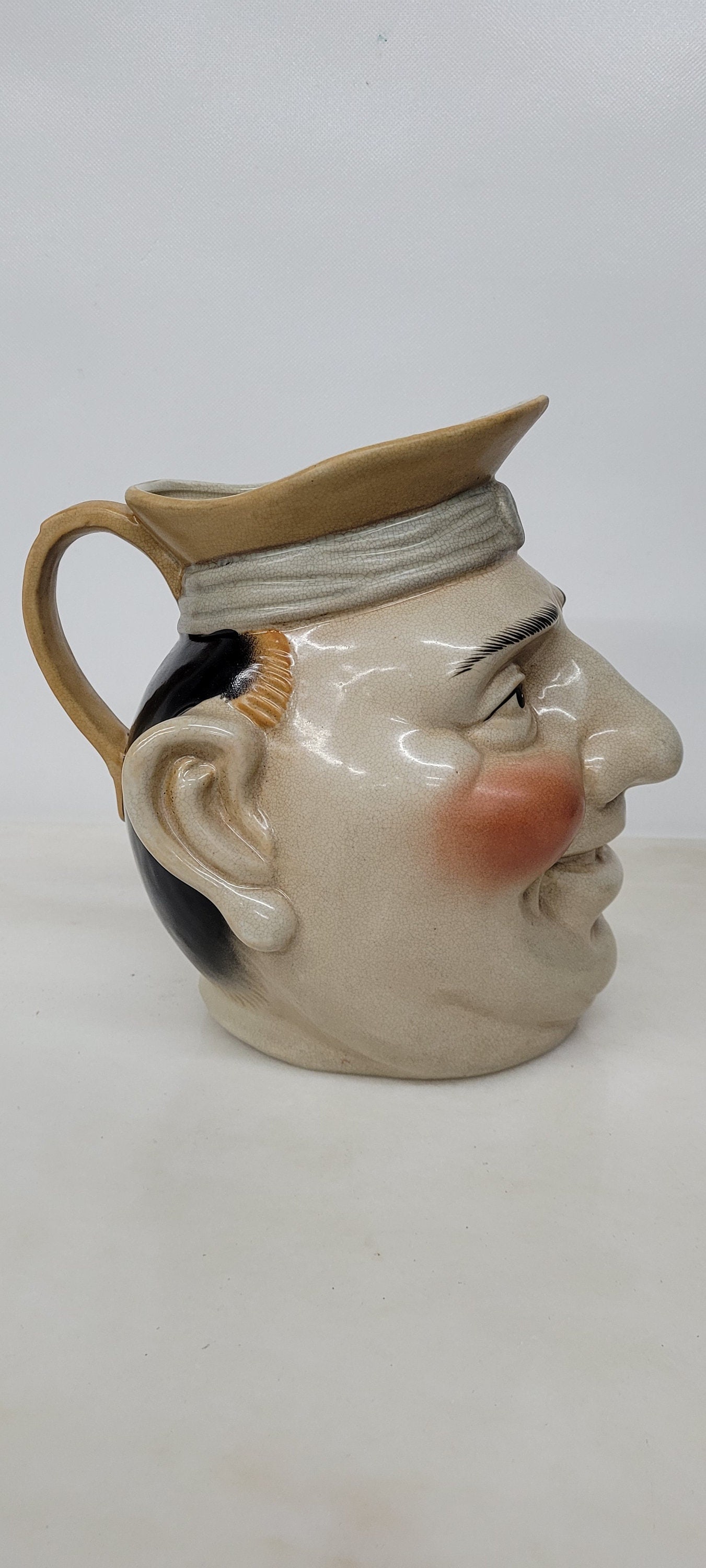 Vintage Vintage Sarreguemines Majolica Pottery Character Face Toby Jug Whimsical Barware - 3