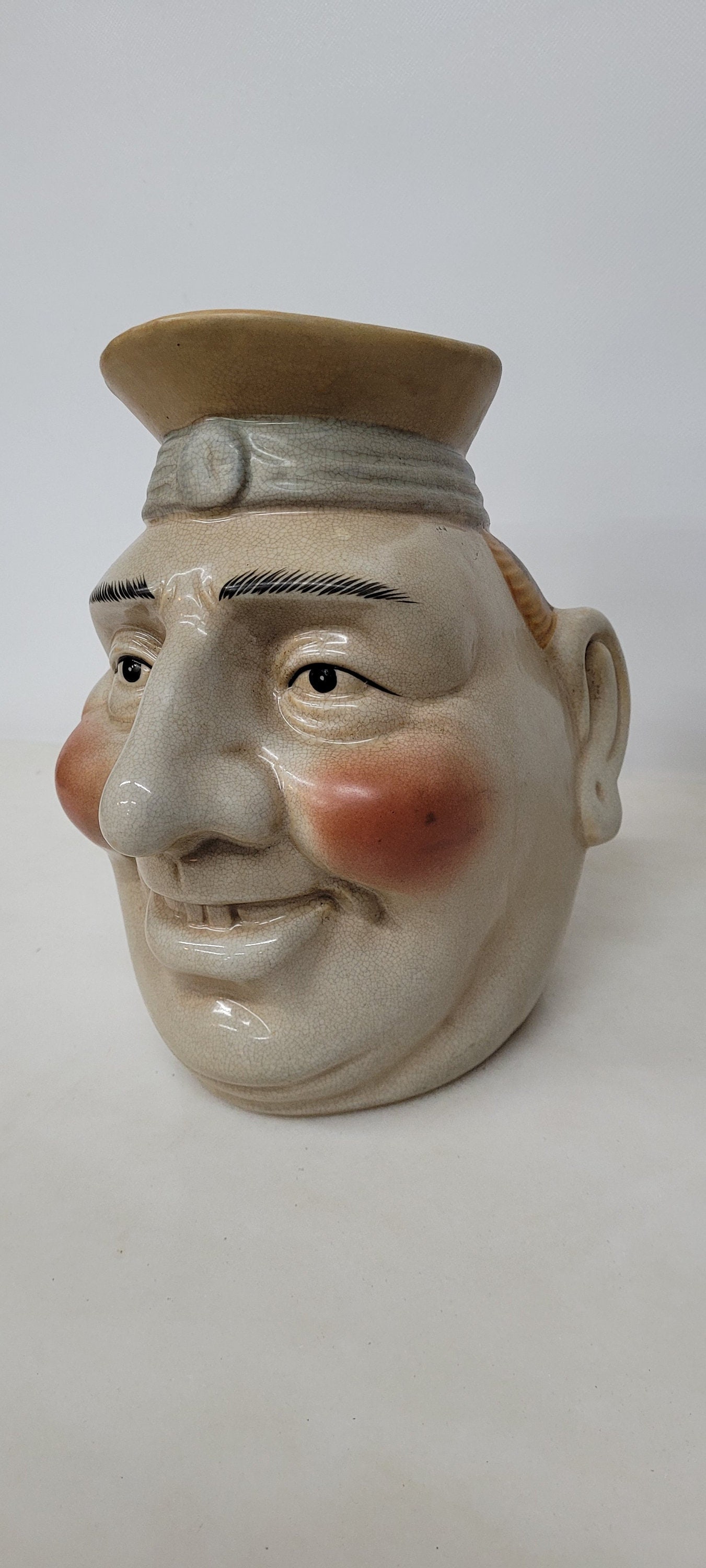 Vintage Vintage Sarreguemines Majolica Pottery Character Face Toby Jug Whimsical Barware - 4