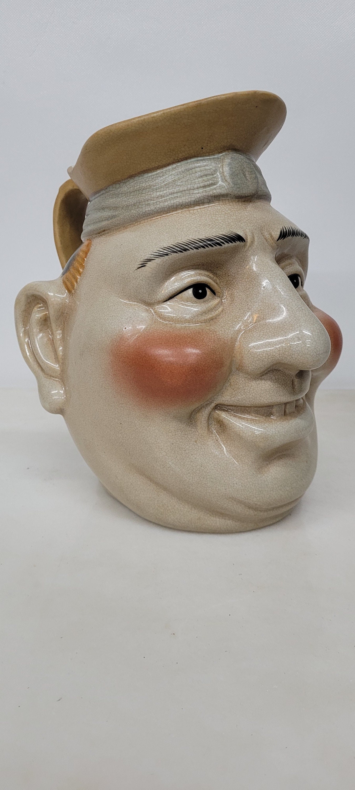 Vintage Vintage Sarreguemines Majolica Pottery Character Face Toby Jug Whimsical Barware - 6