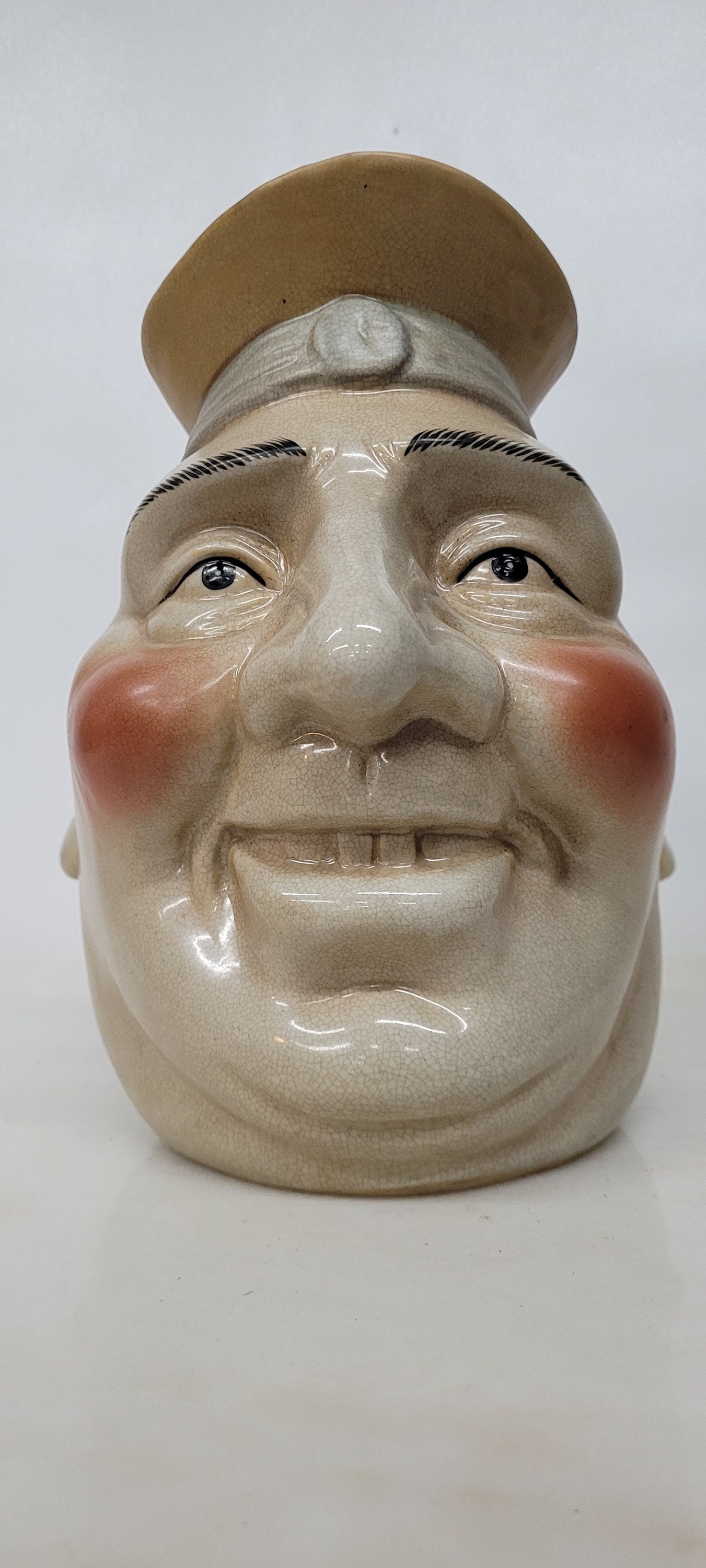 Vintage Vintage Sarreguemines Majolica Pottery Character Face Toby Jug Whimsical Barware - 7