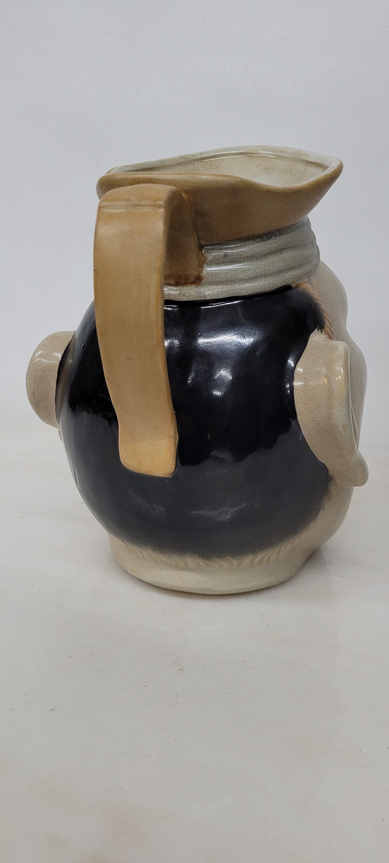 Vintage Vintage Sarreguemines Majolica Pottery Character Face Toby Jug Whimsical Barware - 8