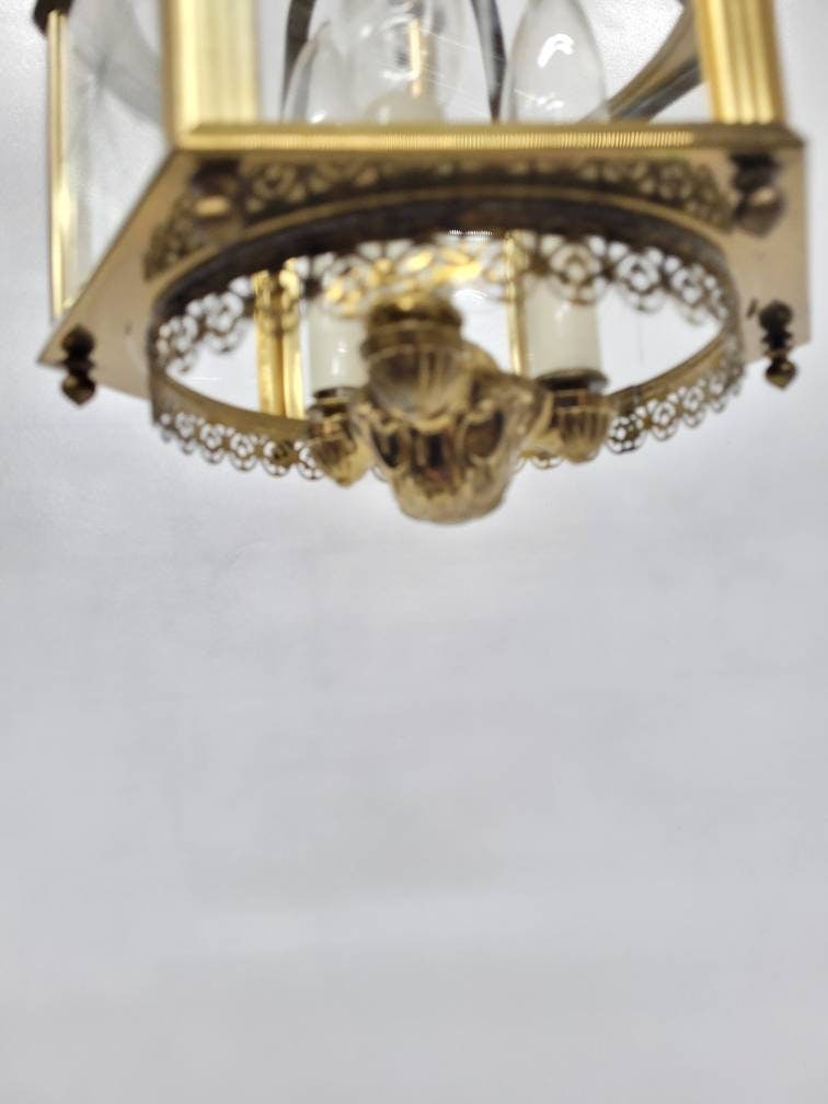 Vintage Brass Lantern Neo Decor Starburst Etched Glass Chandelier Entryway, Old World Glam - 2