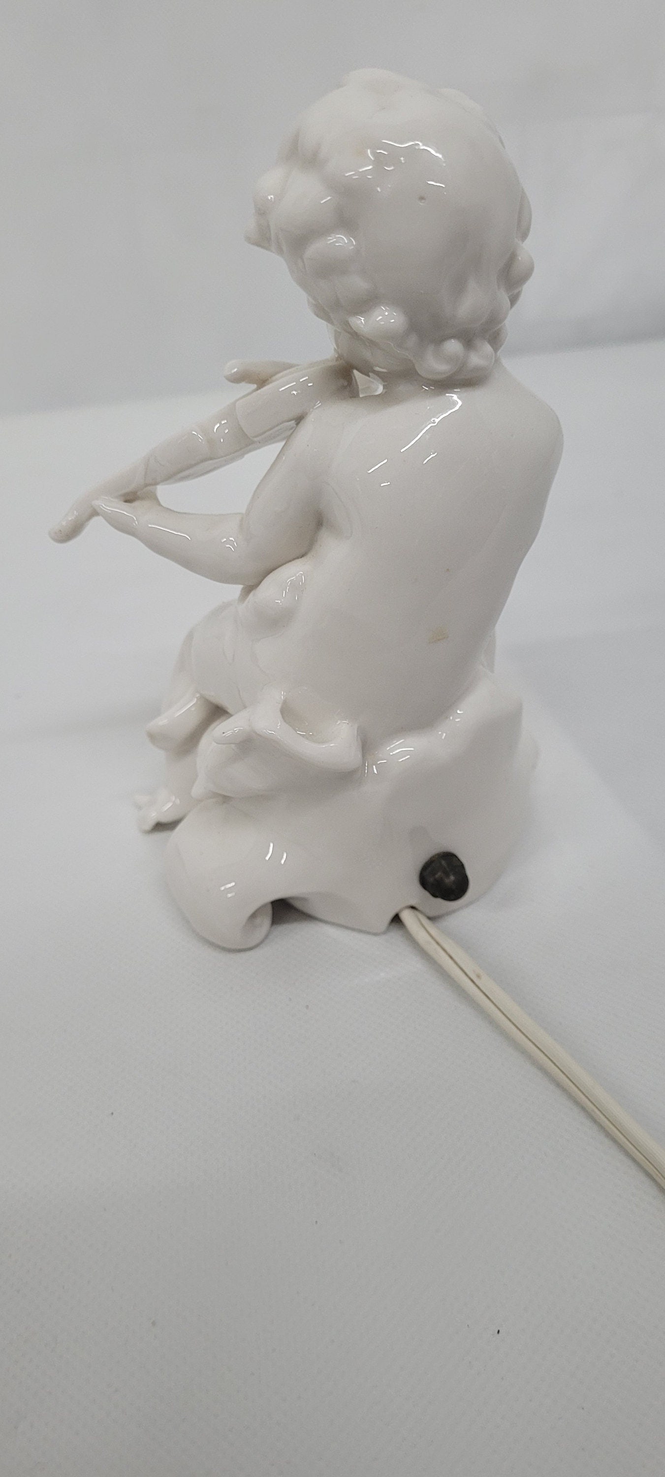 Vintage porcelain angel night light figurine violin petite cherub art nouveau - 2