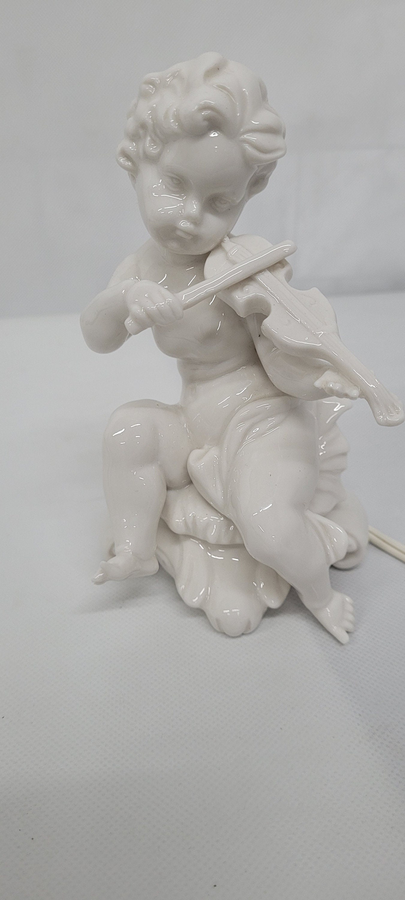 Vintage porcelain angel night light figurine violin petite cherub art nouveau - 3