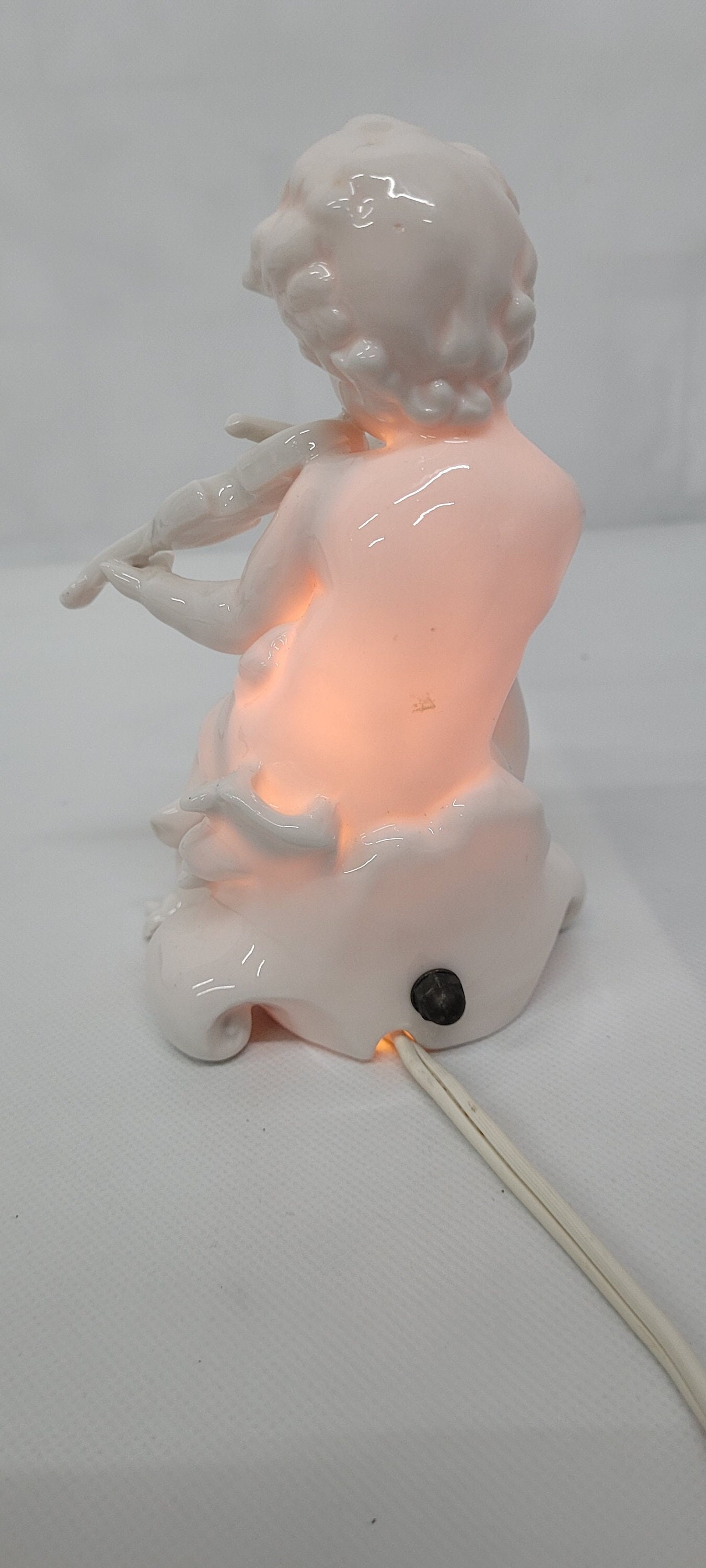 Vintage porcelain angel night light figurine violin petite cherub art nouveau - 5