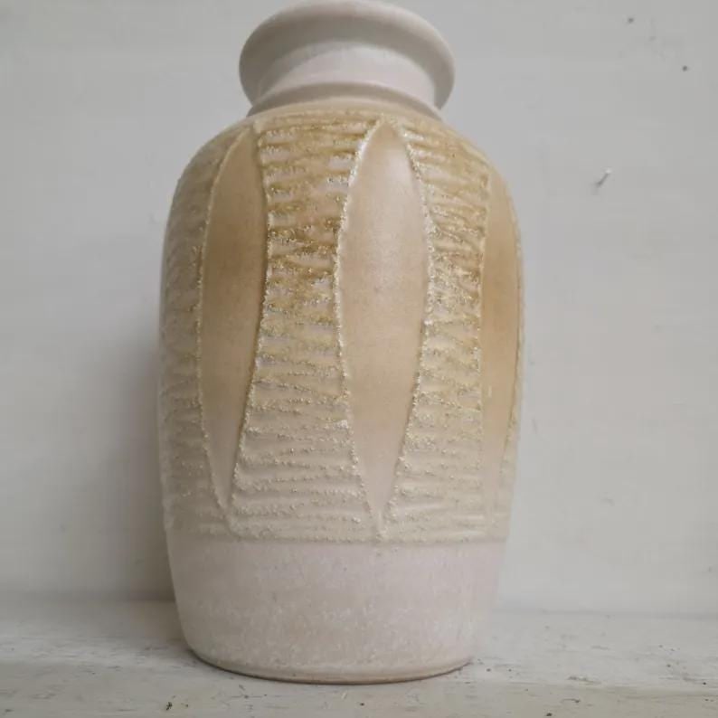Tall Matte Ceramic Vase Mid Century West Germany Pottery, Earthy Neutral Sculptural Organic Modern - 12