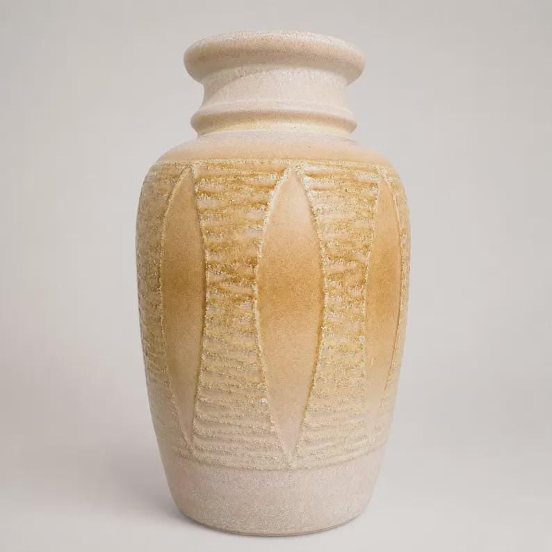 Tall Matte Ceramic Vase Mid Century West Germany Pottery, Earthy Neutral Sculptural Organic Modern - 17