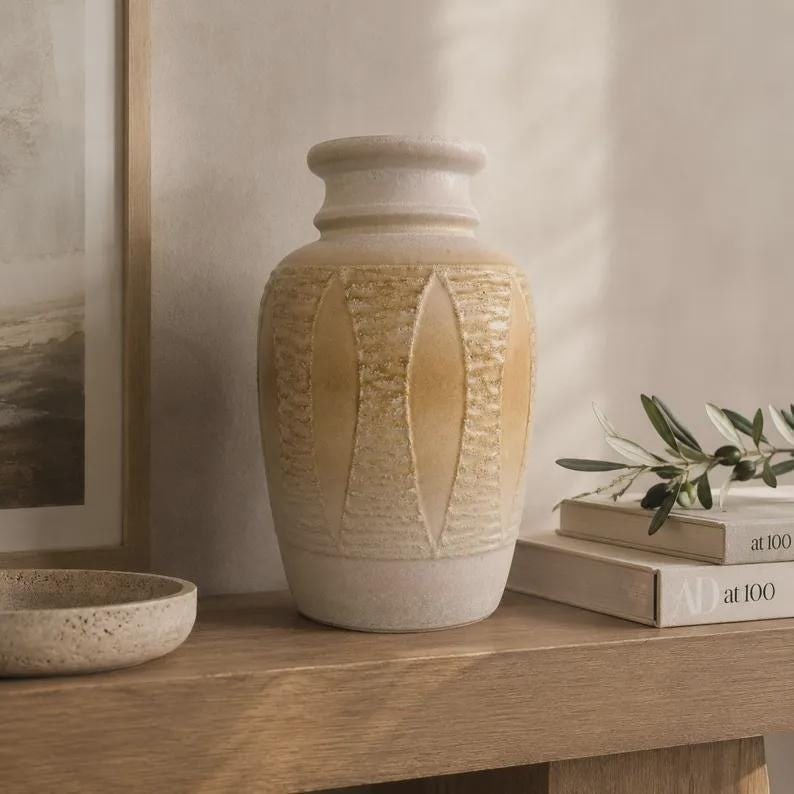 Tall Matte Ceramic Vase Mid Century West Germany Pottery, Earthy Neutral Sculptural Organic Modern - 19