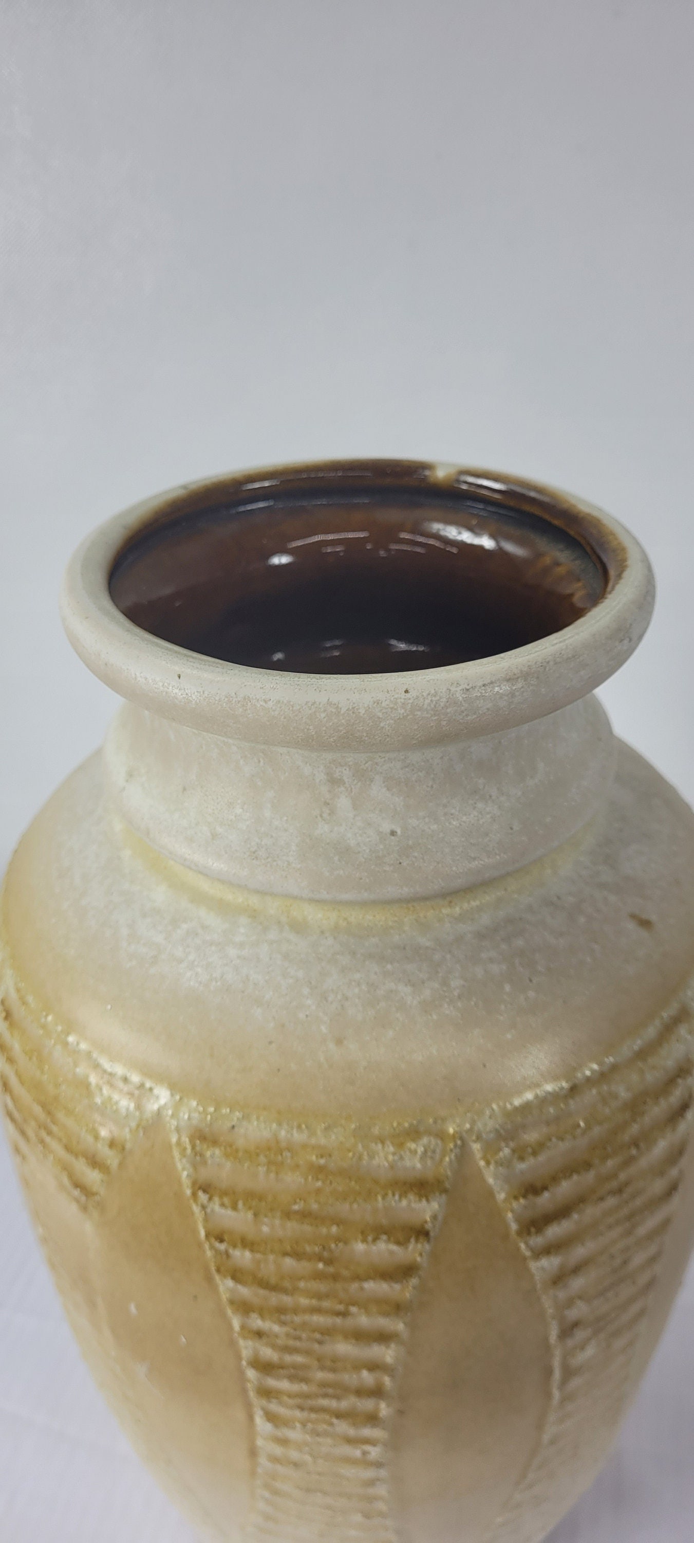 Tall Matte Ceramic Vase Mid Century West Germany Pottery, Earthy Neutral Sculptural Organic Modern - 5