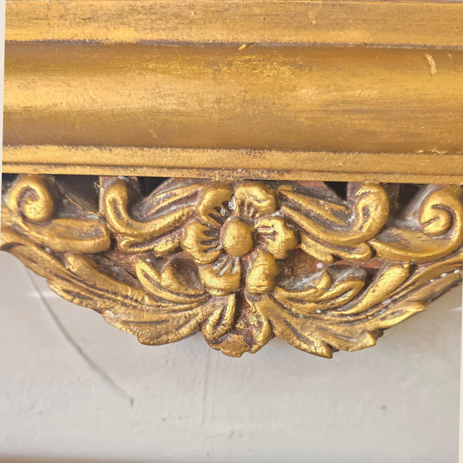 Hollywood Regency Wood Wall Mirror Gilded Shell Crest Frame, Dark Academia Baroque Mantel Decor - 5