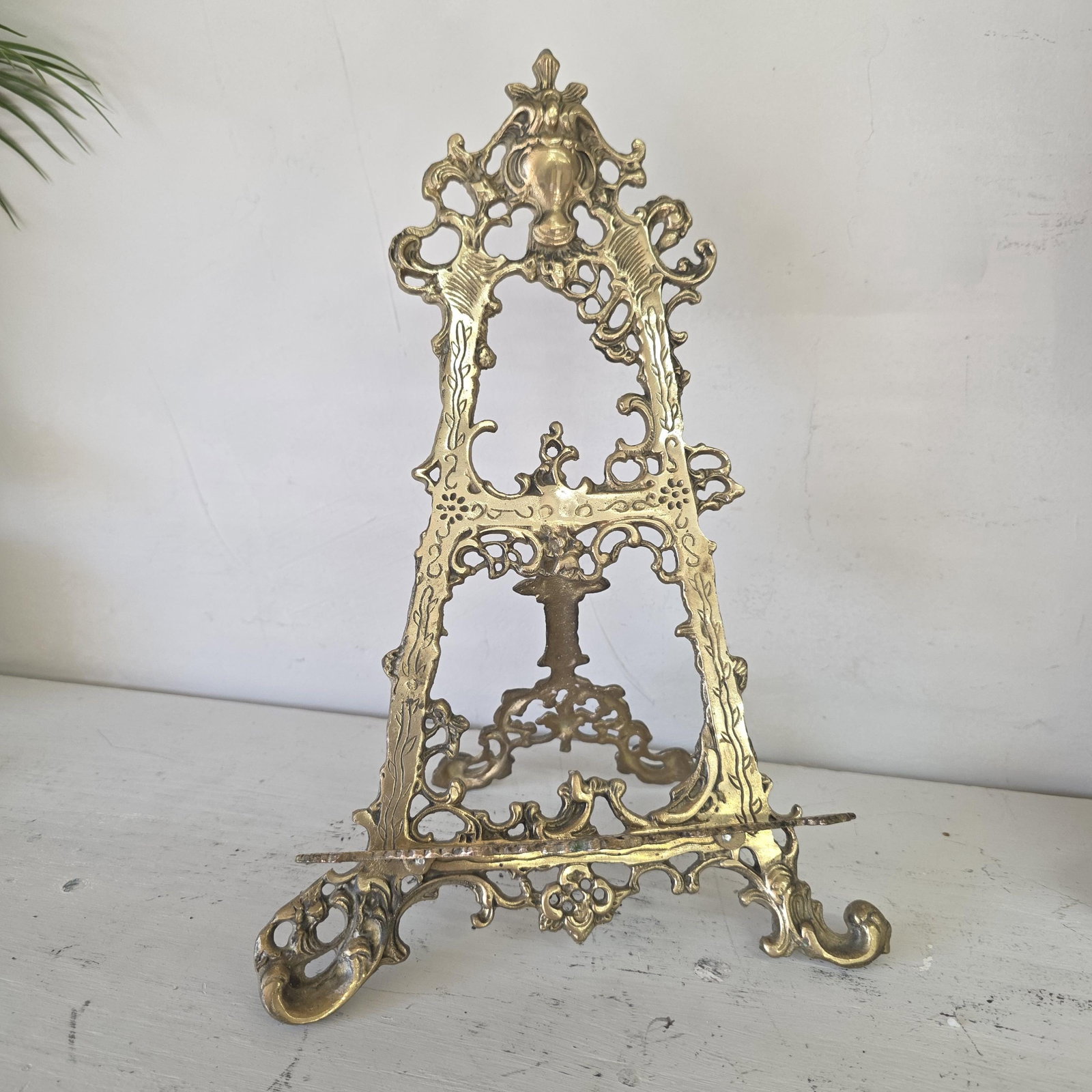Vintage Brass Easel Display Art Nouveau Rococo Revival Picture Holder 15" - 2