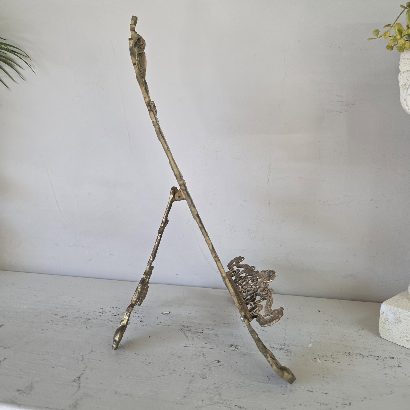 Vintage Brass Easel Display Art Nouveau Rococo Revival Picture Holder 15" - 7