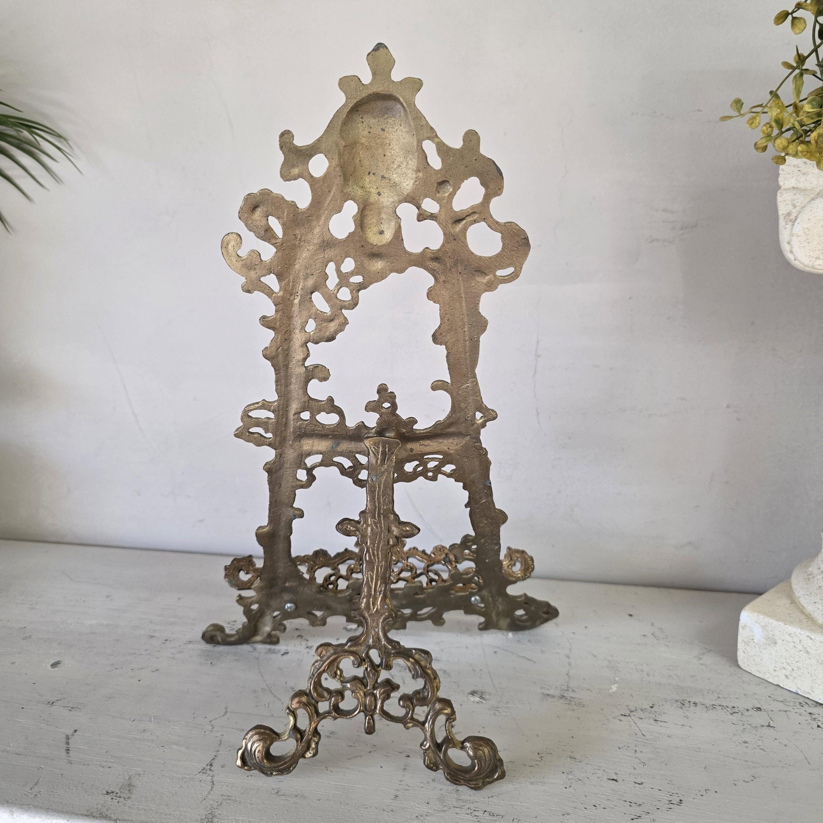 Vintage Brass Easel Display Art Nouveau Rococo Revival Picture Holder 15" - 8