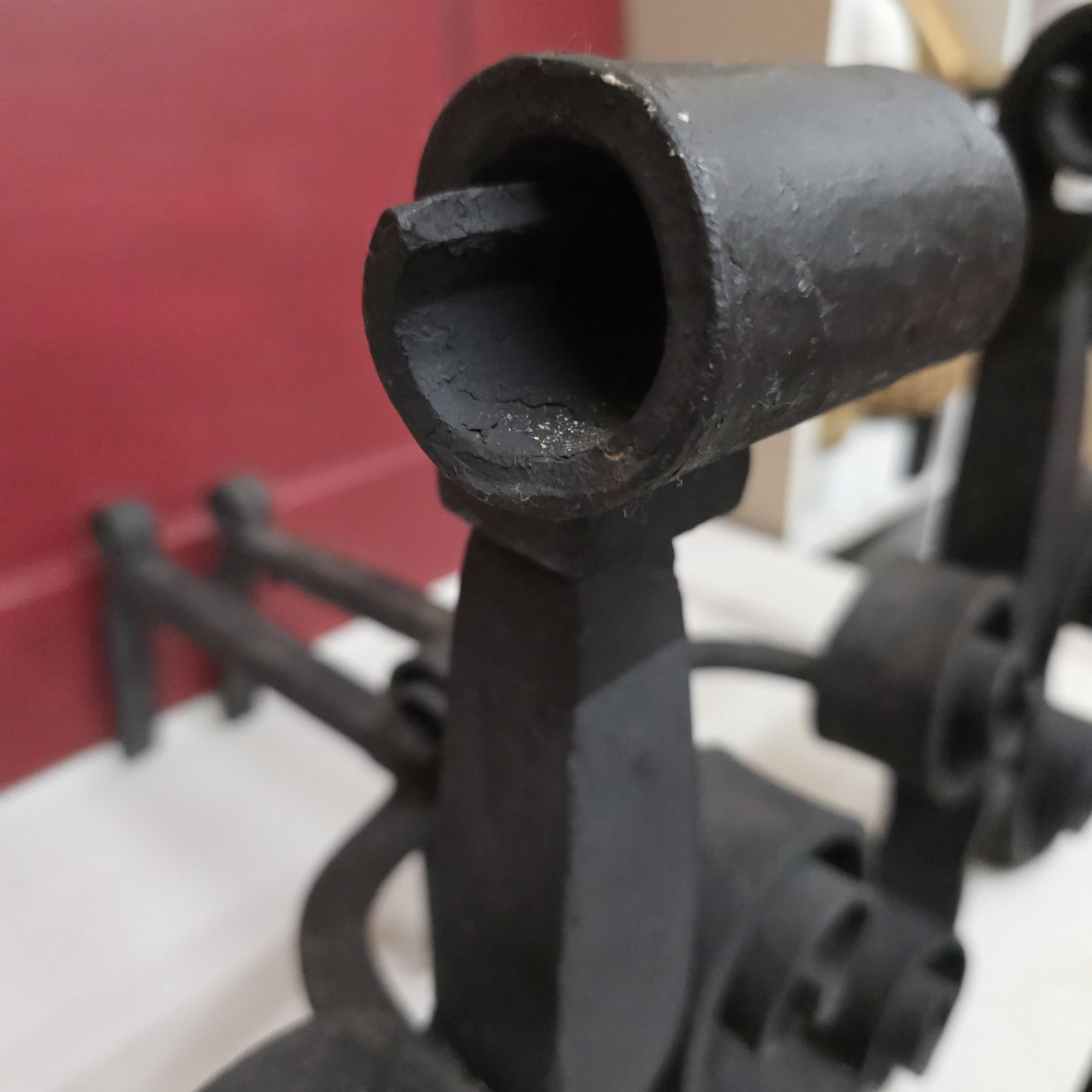 1920 Iron Fireplace Andirons Fire Dogs, Hand-Forged Scrollwork Dark Academia - 10
