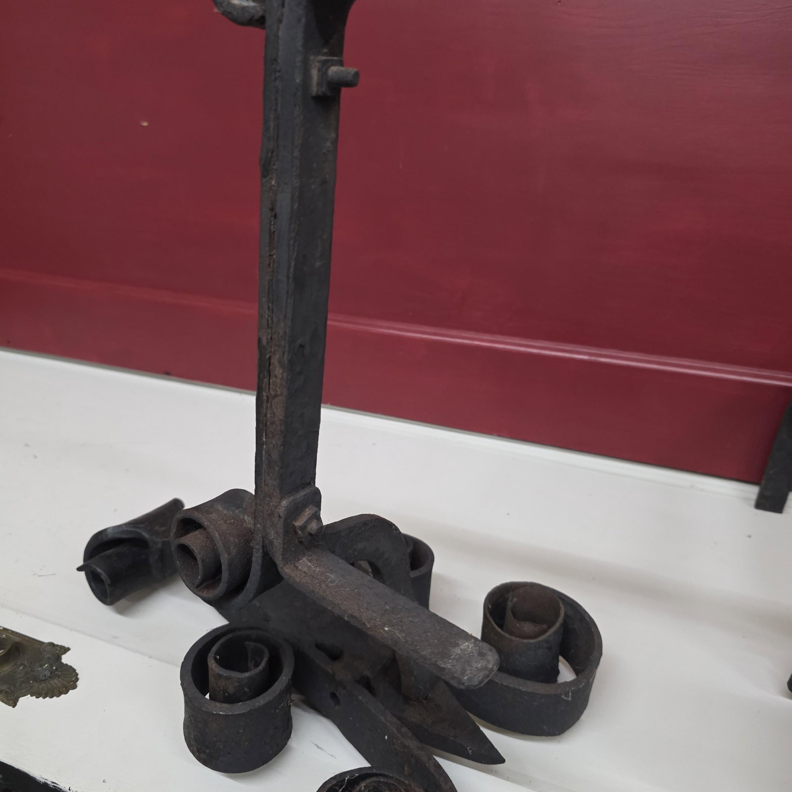 1920 Iron Fireplace Andirons Fire Dogs, Hand-Forged Scrollwork Dark Academia - 13