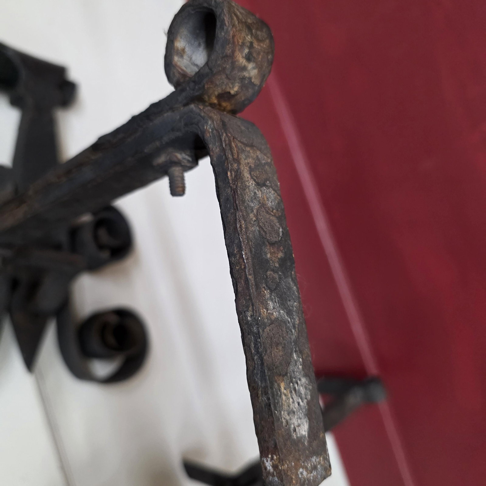 1920 Iron Fireplace Andirons Fire Dogs, Hand-Forged Scrollwork Dark Academia - 15