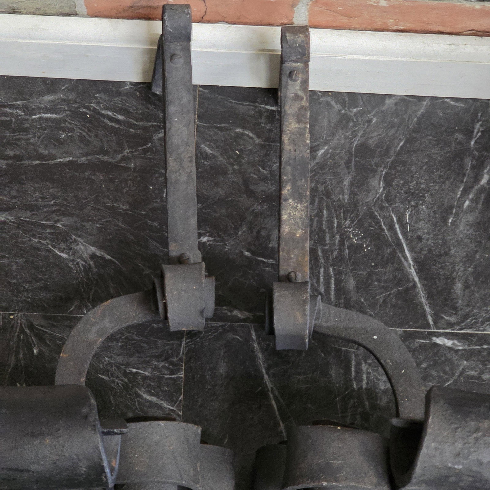 1920 Iron Fireplace Andirons Fire Dogs, Hand-Forged Scrollwork Dark Academia - 16