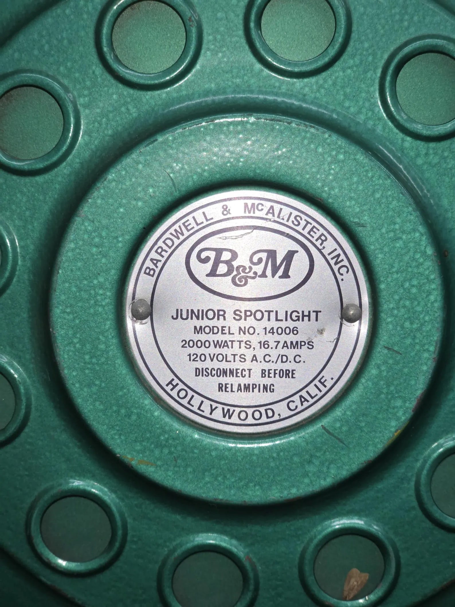 Bardwell & McAlister Junior Spotlight, 1950s Hollywood Studio Stage Light - 16