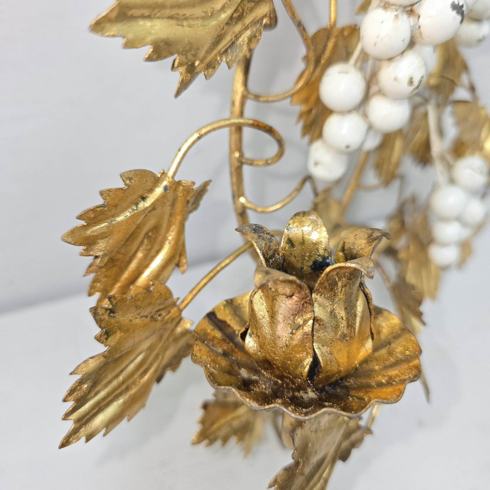 1960 Italian Wall Candle Holder Sconces a Pair Tole Florentine Gold Gilt Hollywood Regency - 3