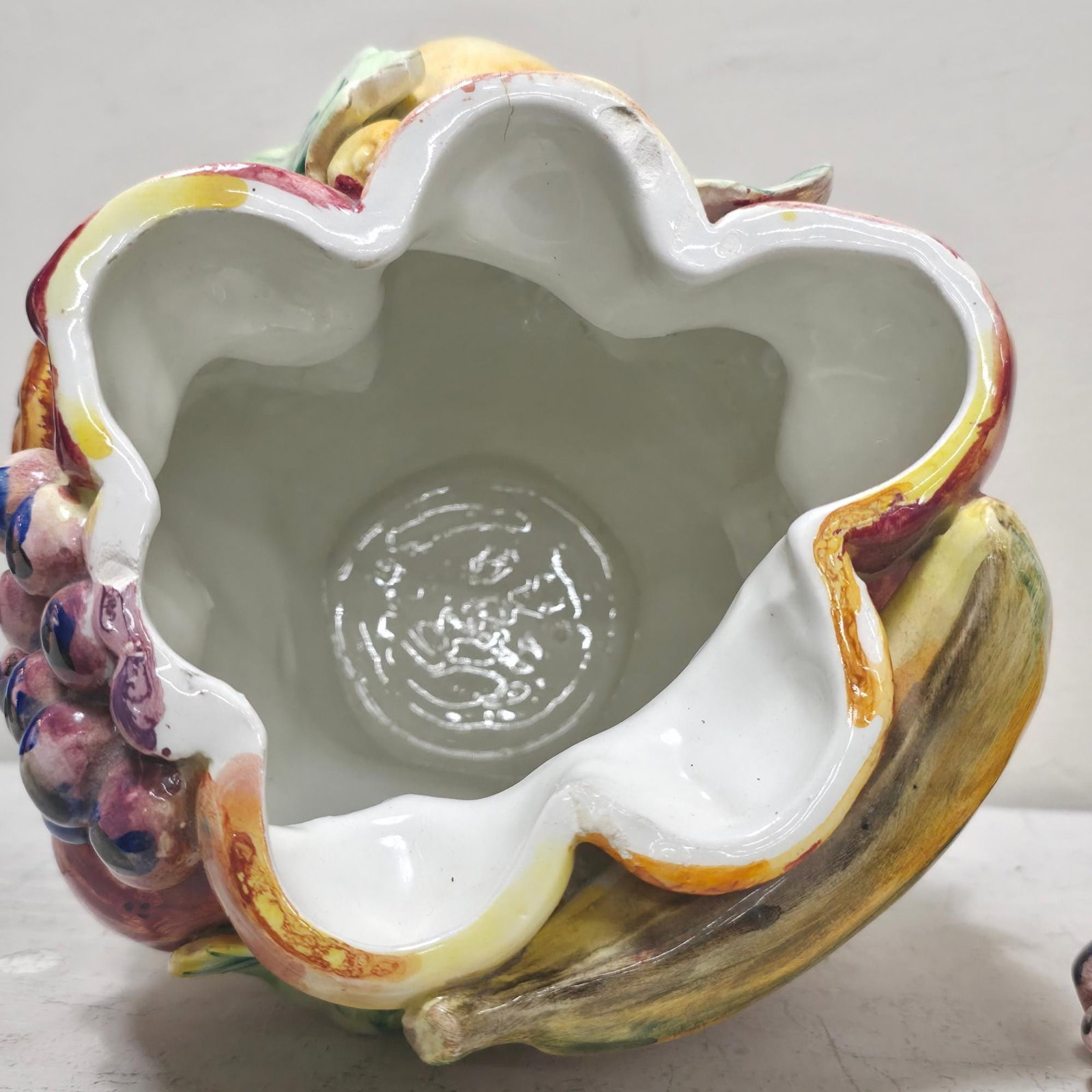 Italian Majolica Fruit Basket Cookie Jar, Hand-Painted Ceramic Canister - 2