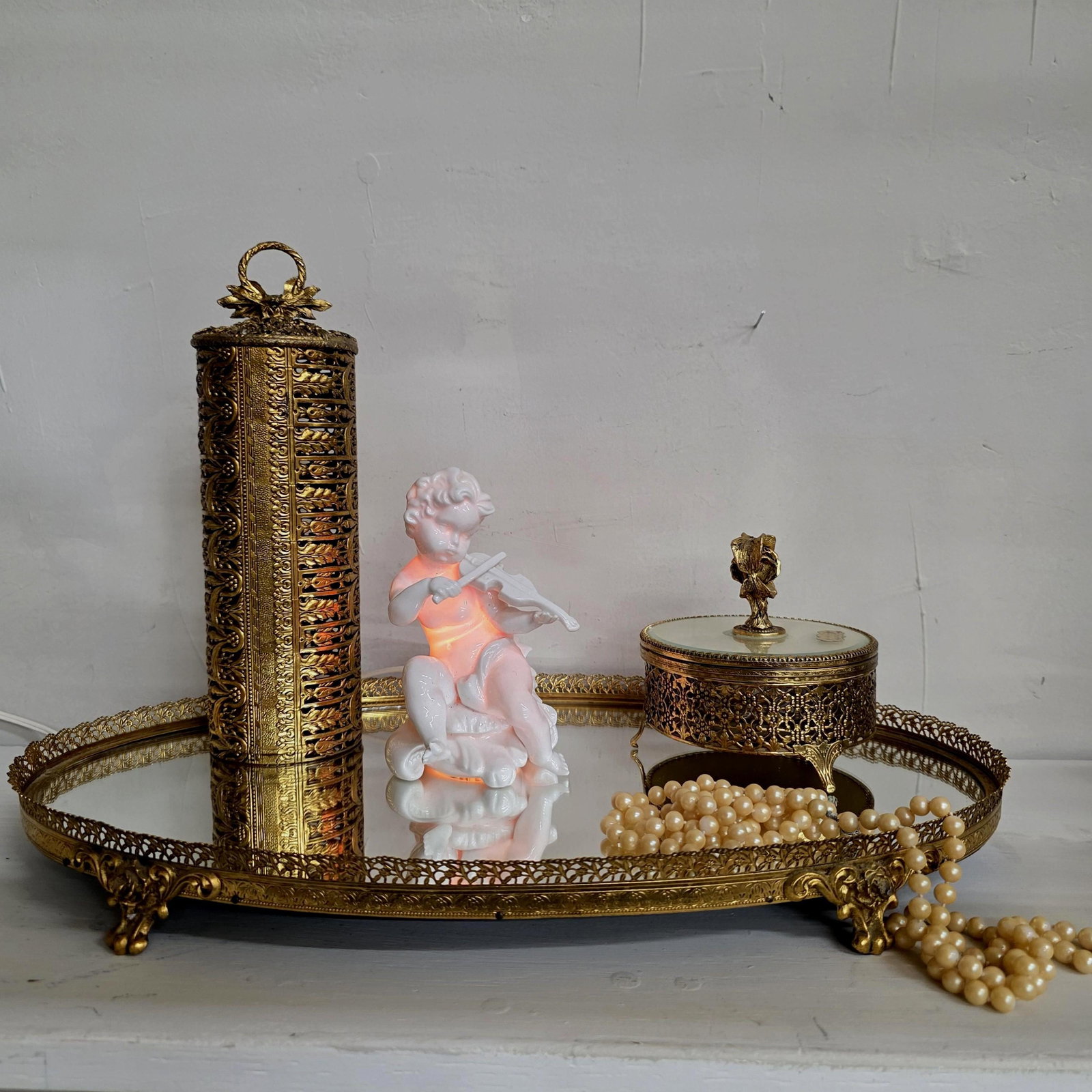 1960's Stylebuilt Vanity Mirror Tray Set Victorian Gothic Gilded Gold Accents - 13