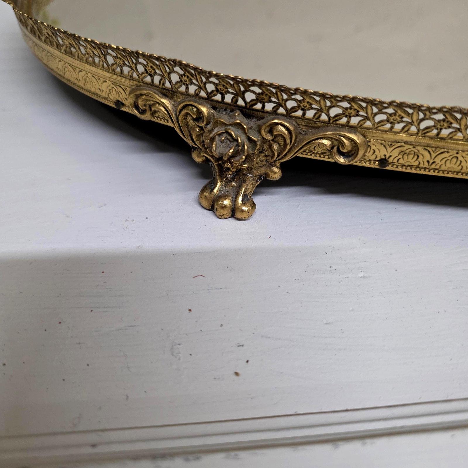 1960's Stylebuilt Vanity Mirror Tray Set Victorian Gothic Gilded Gold Accents - 2
