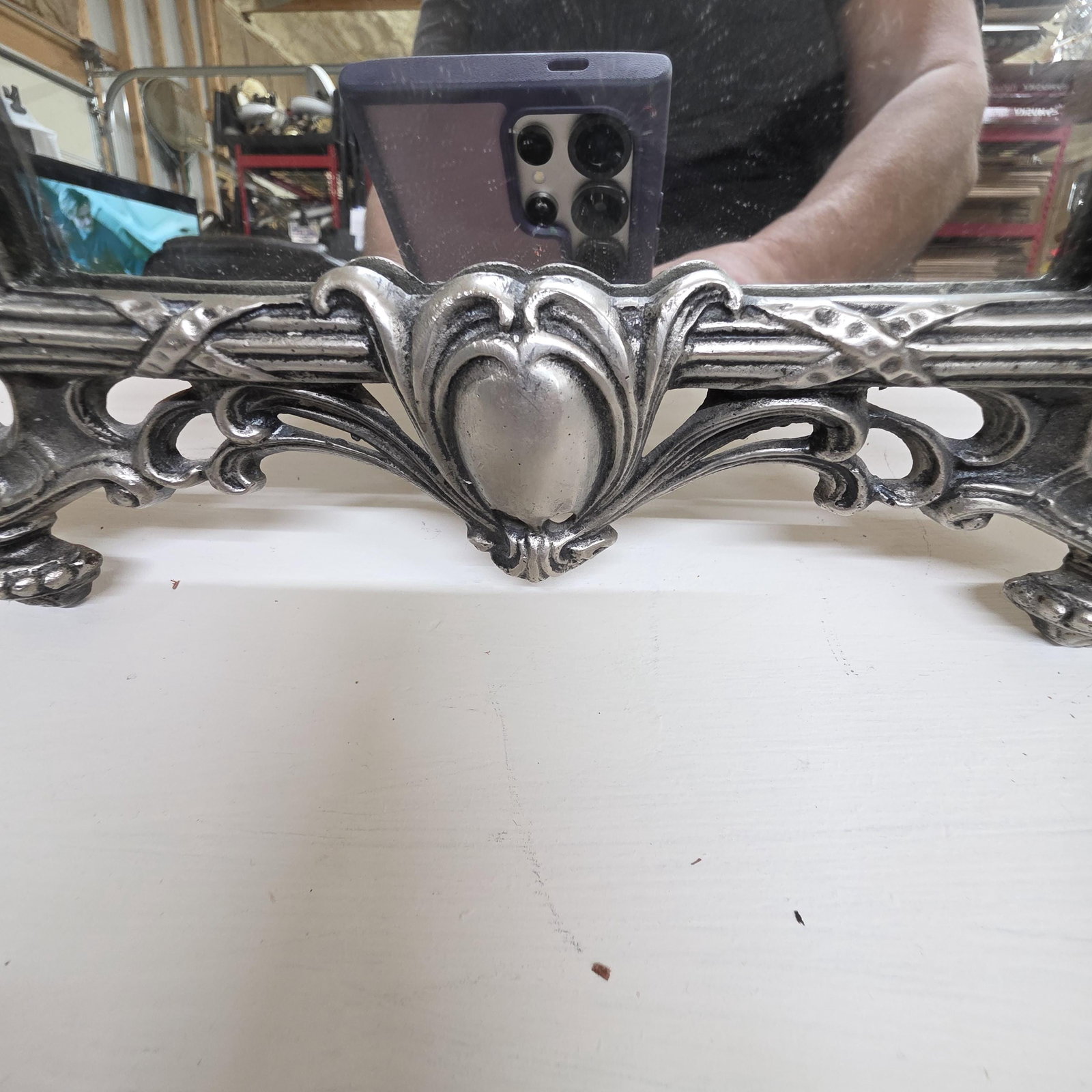 Rococo Revival Tabletop Vanity Mirror Silver Plated Louis XV Ornate Easel Stand - 10