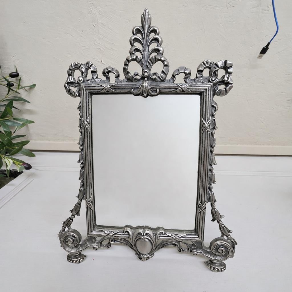 Rococo Revival Tabletop Vanity Mirror Silver Plated Louis XV Ornate Easel Stand (1 of 12)