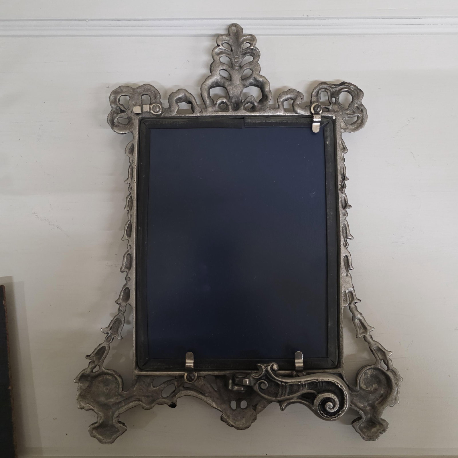 Rococo Revival Tabletop Vanity Mirror Silver Plated Louis XV Ornate Easel Stand - 2