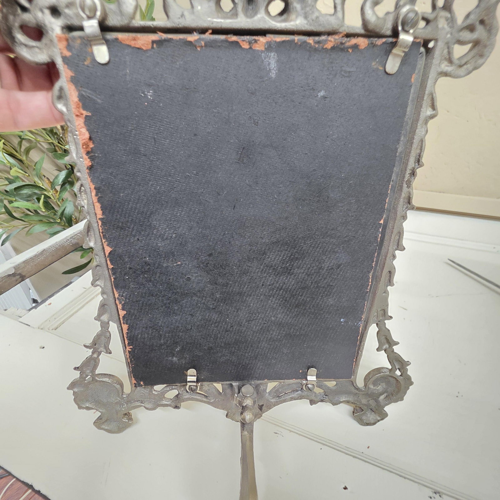 Rococo Revival Tabletop Vanity Mirror Silver Plated Louis XV Ornate Easel Stand - 7