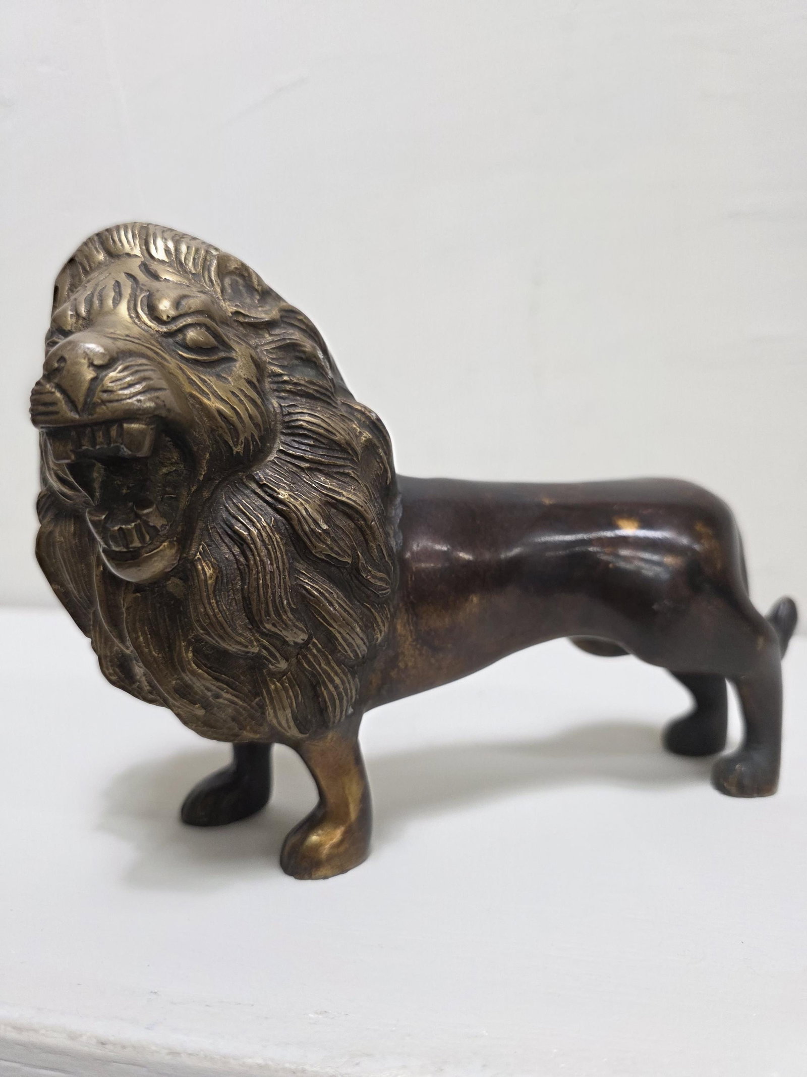 1980 Brass Lion Figurine, Safari Decor Hollywood Regency Mantel Accent - 14