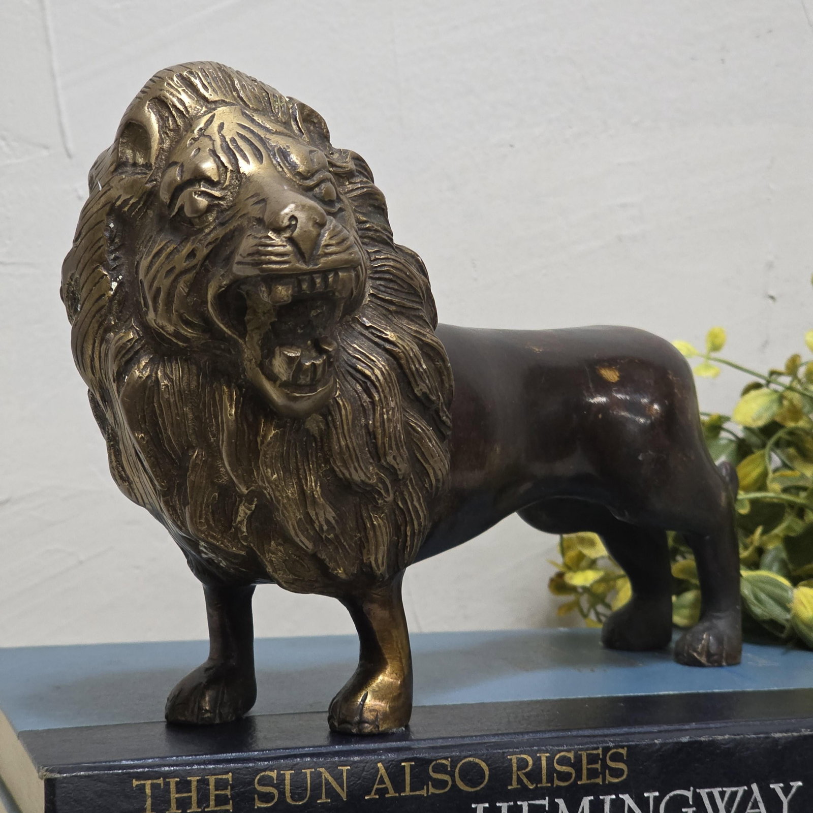 1980 Brass Lion Figurine, Safari Decor Hollywood Regency Mantel Accent - 2