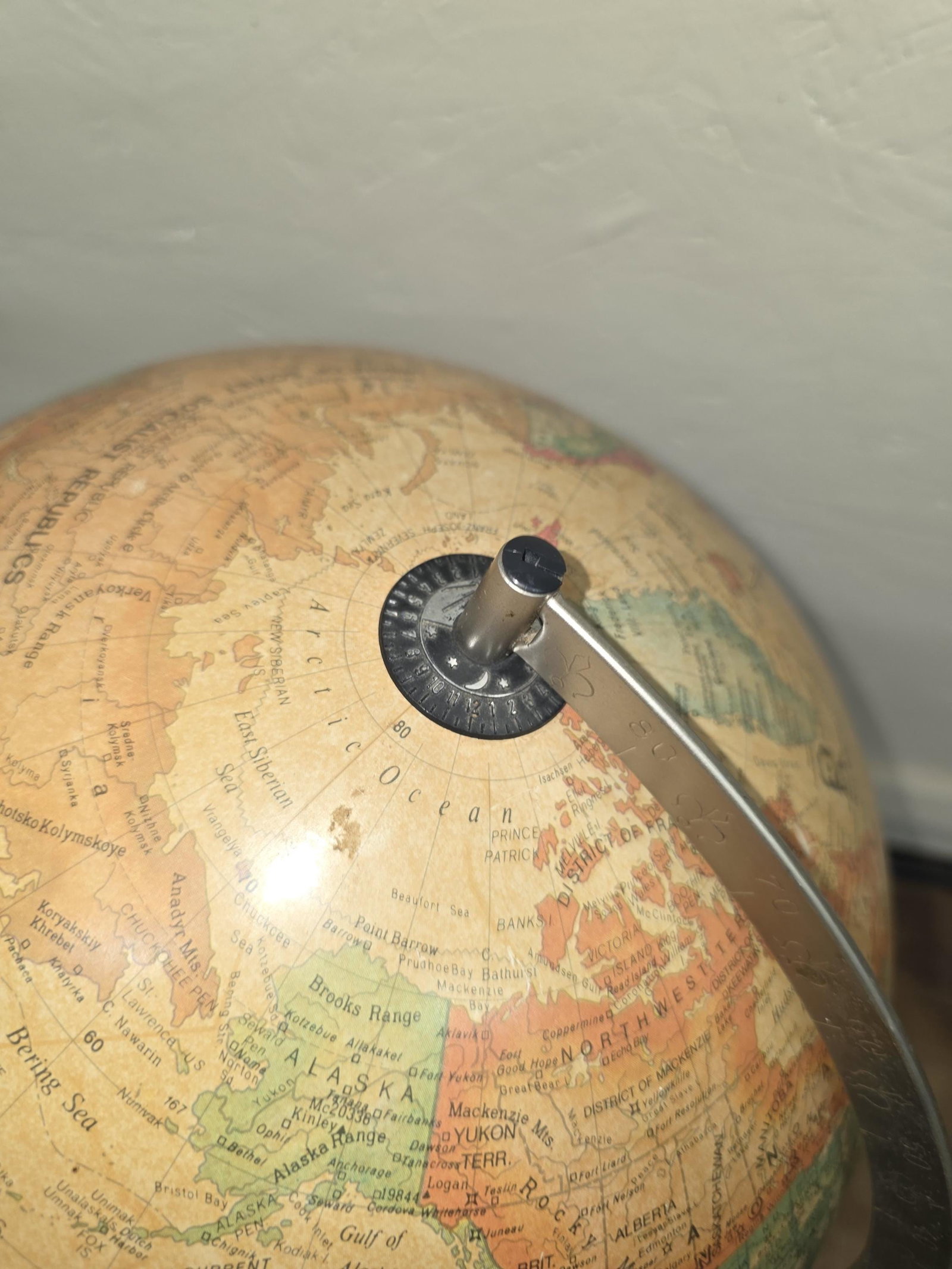 1980 Replogle World Discoverer, Illuminated Parchment Desk Globe, Wood Base - 5