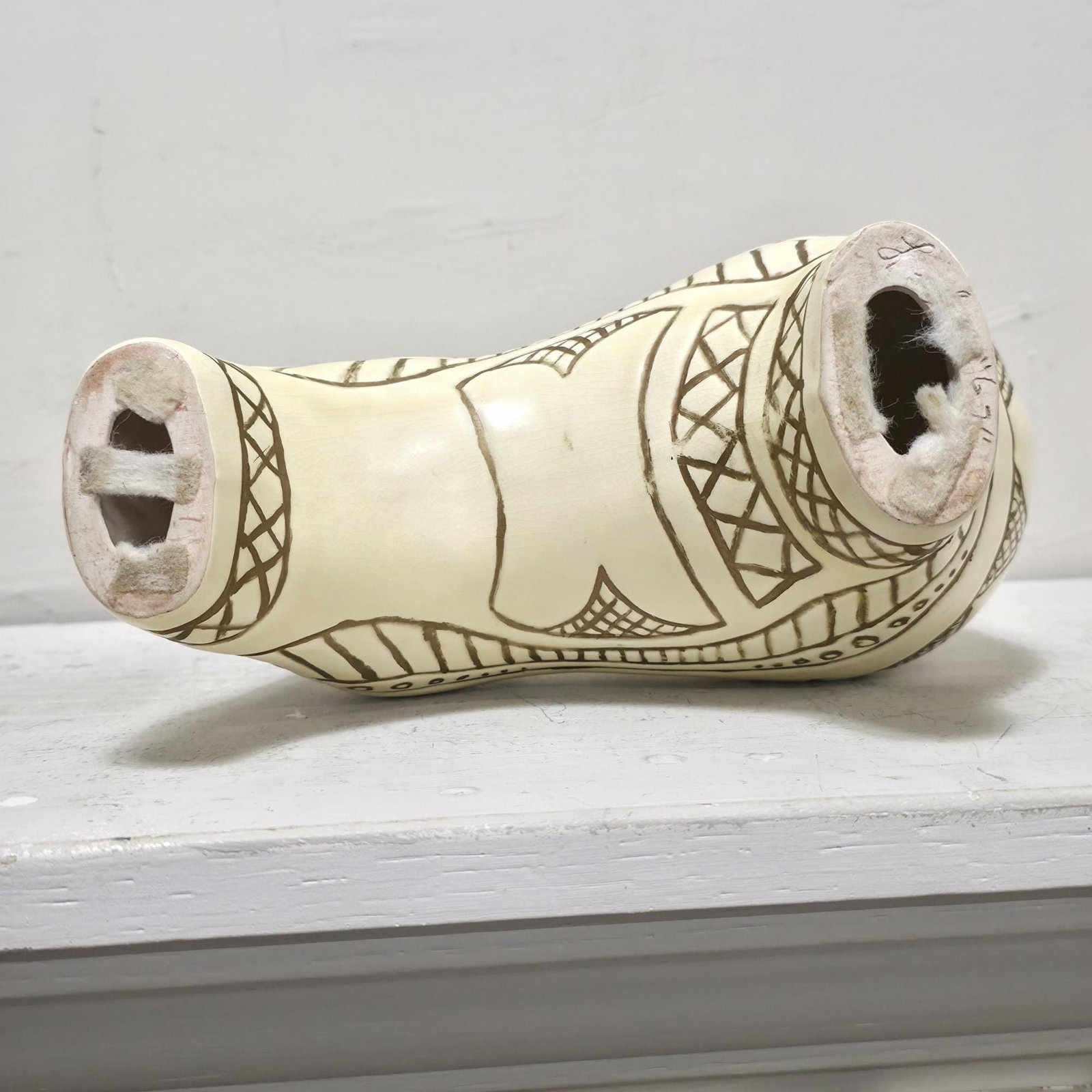 Studio Ceramic Horse Sculpture, Sgraffito Incised Geometric Decor, Signed 1967 - 11
