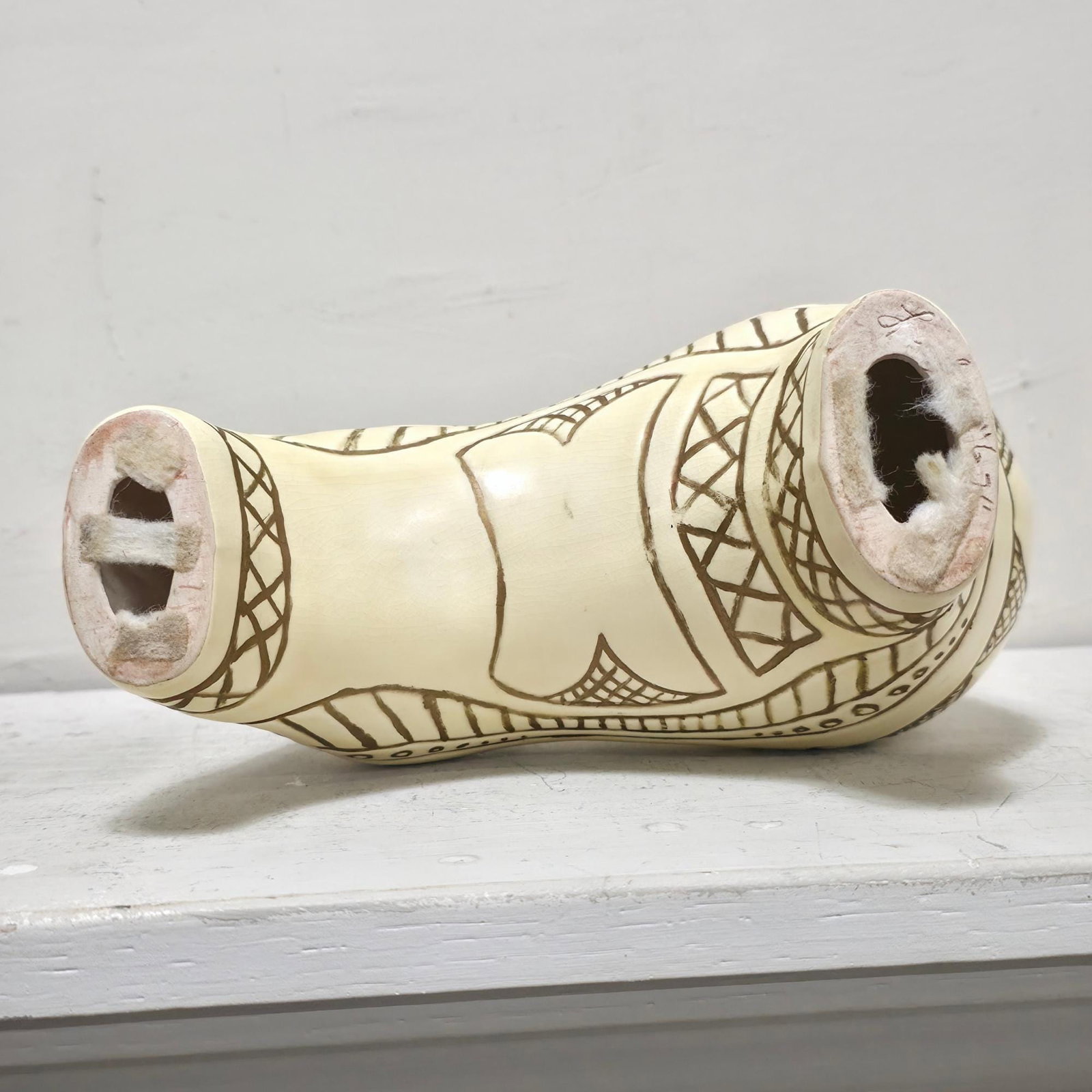 Studio Ceramic Horse Sculpture, Sgraffito Incised Geometric Decor, Signed 1967 - 16