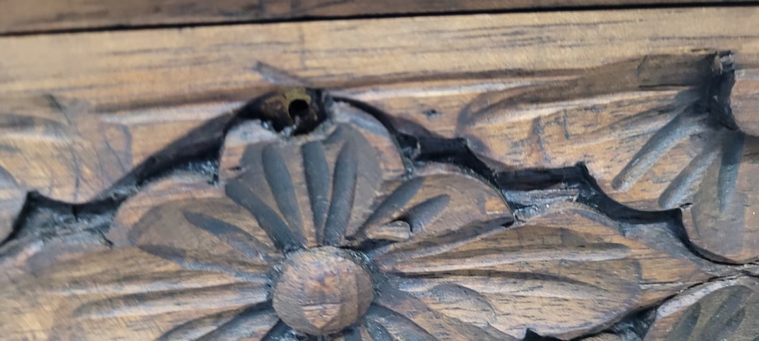 Carved Floral Wood Keepsake Box, Vintage Folk Art Trinket Chest - 12